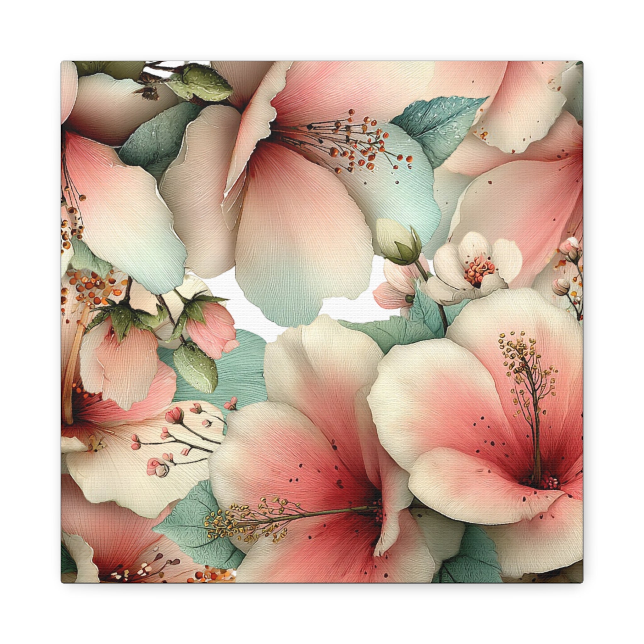 Pastel Floral Matte Canvas Wall Art, Soft Botanical Print, Modern Home Decor, Watercolor Flower Artwork, Stretched 1.25" Canvas