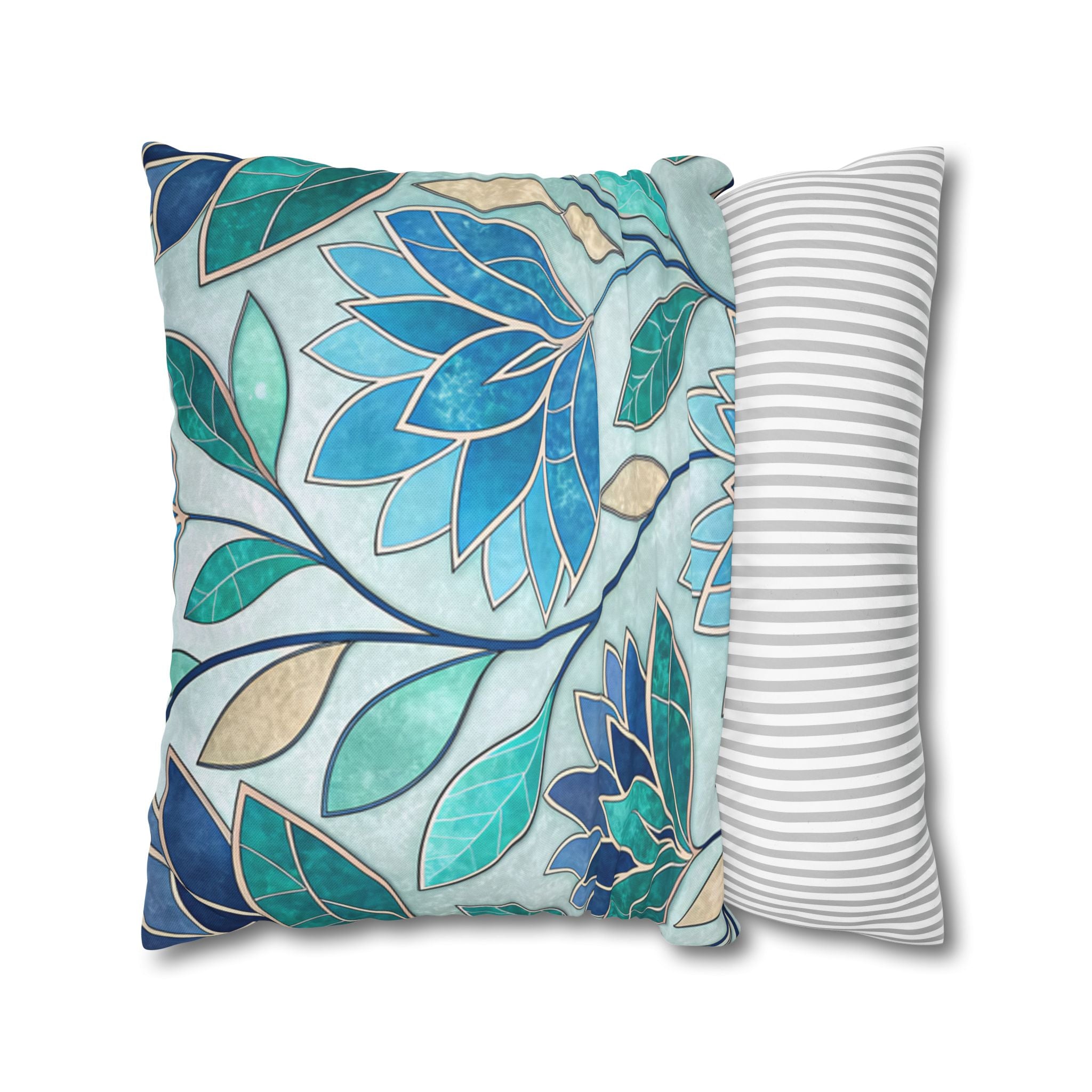BLUESKYDEZIGN Teal Blue Mosaic Stained Glass Pillow Cover - Artistic Decor