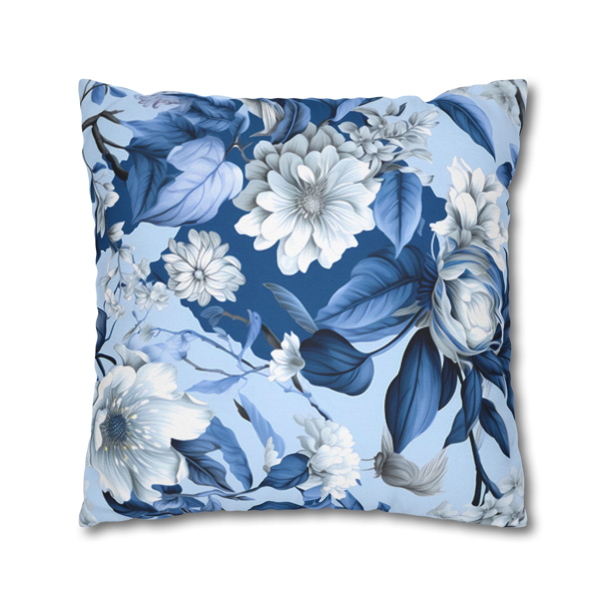 Blue Floral Pillow Cover | Vintage Botanical Double-Sided Cushion Case | Soft Polyester Home Decor