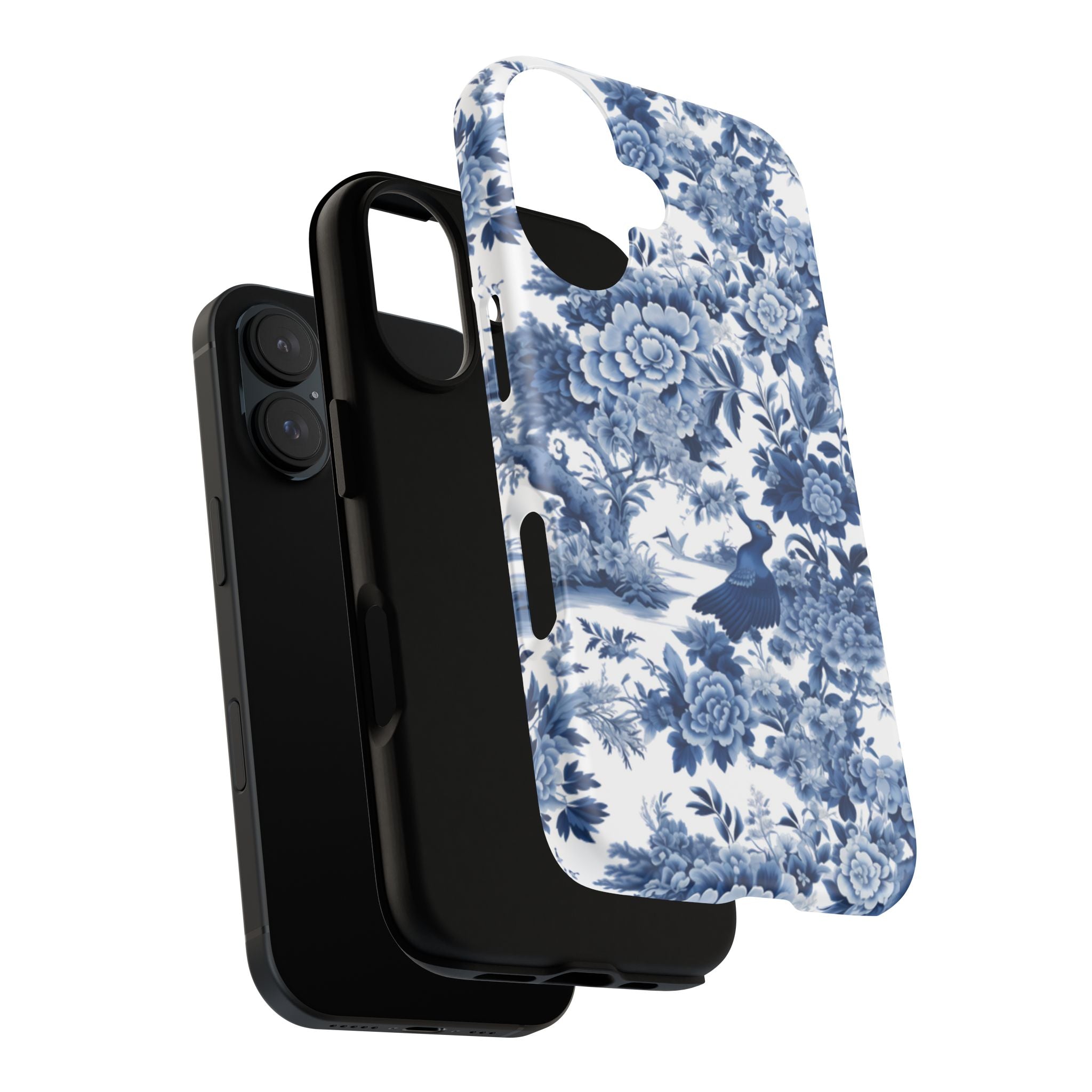 Blue Toile Floral Phone Case, Chinoiserie Style, Tough Case