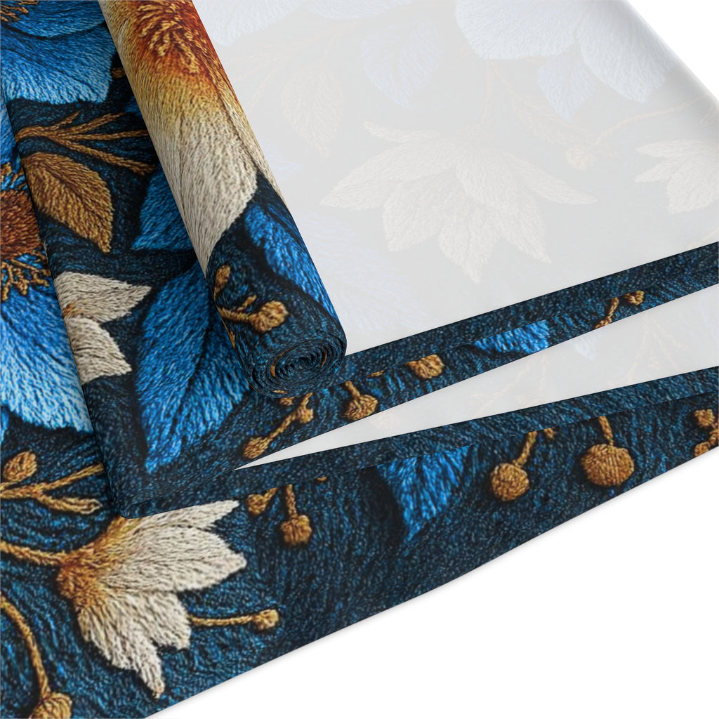 Midnight Symphony Floral Table Runner | Navy Blue & Cream Botanical Dining Linen