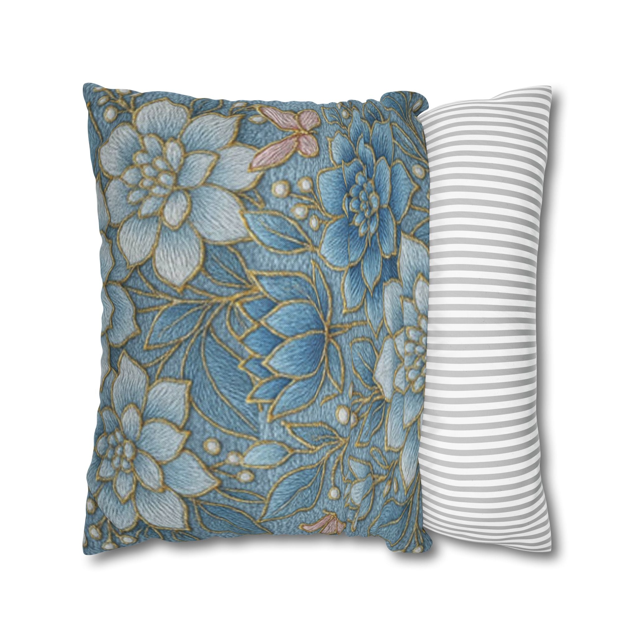 BLUESKYDEZIGN | Blue Floral Succulent Pillowcase | Cottagecore Decorative Cushion Cover