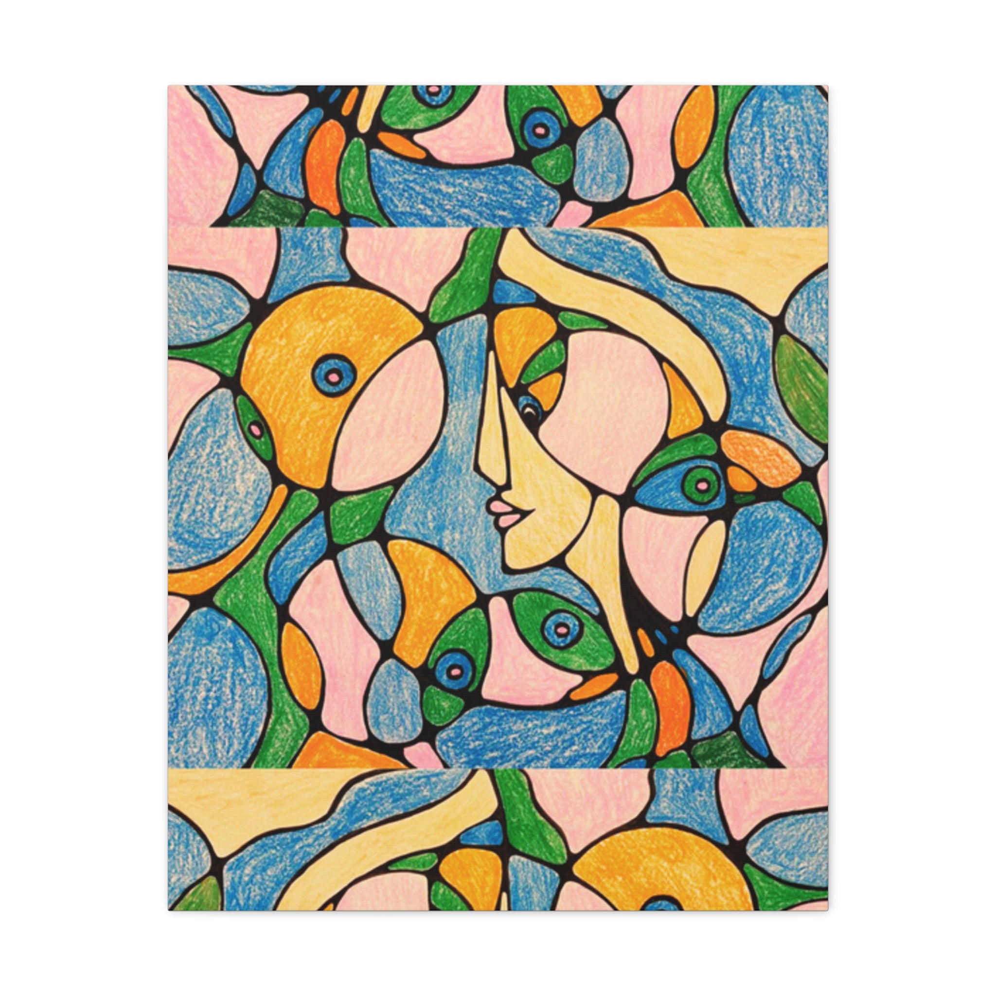 Abstract Colorful Faces Canvas Art, Vibrant Modern Wall Decor, Surreal Cubist Style Matte Print, Stretched 1.25" Ready to Hang