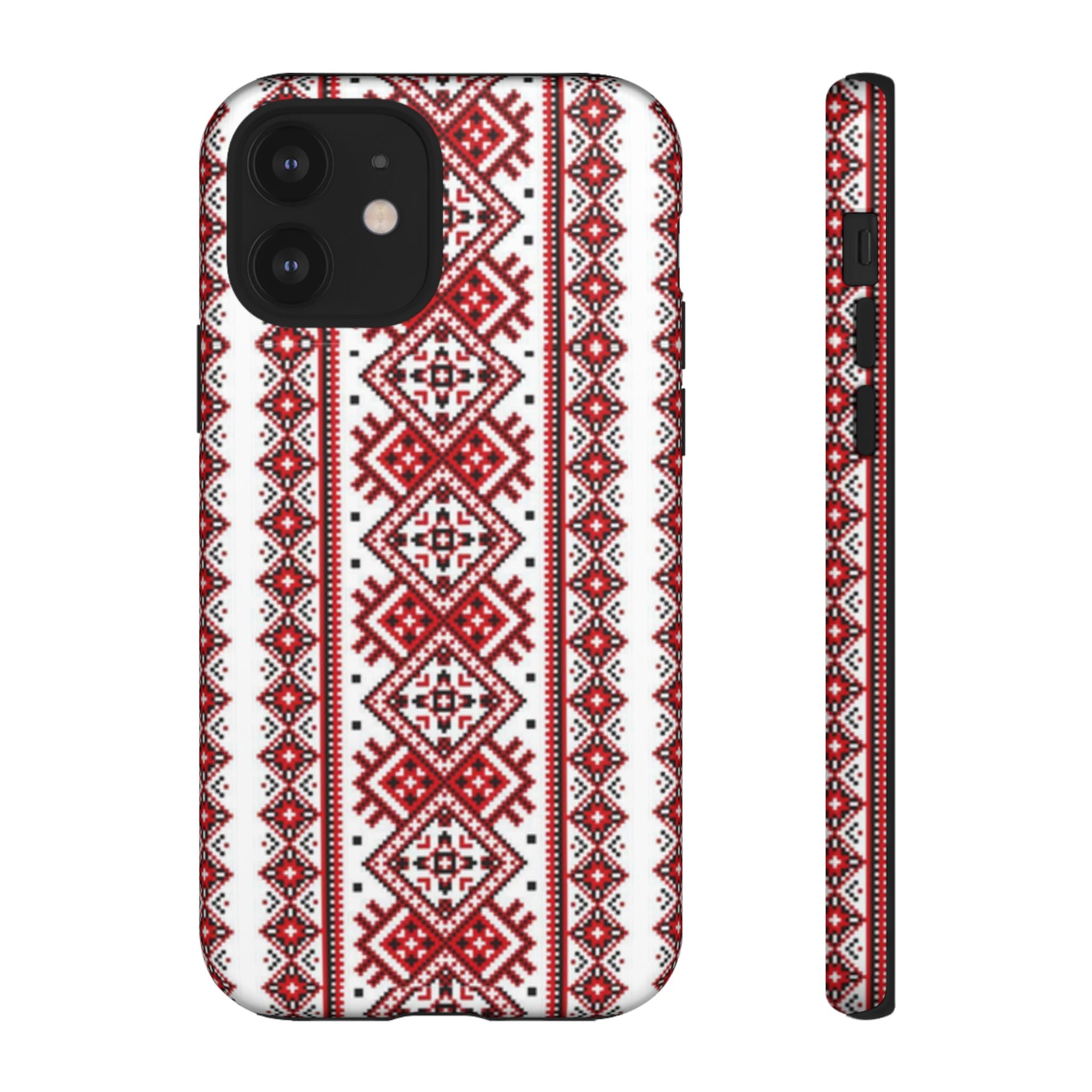 Ukrainian Embroidery iPhone Case  Red Black Traditional Pattern Protective Phone Cover, Gift idea