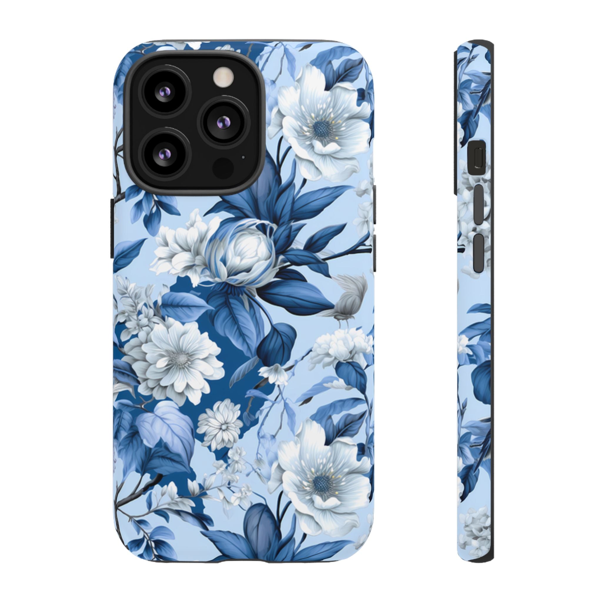 Blue Floral Watercolor Pattern Tough Case, Blue Rose Phone Case