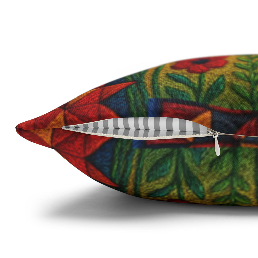 Hummingbird Garden pillowcase 14x14 inch — folk art floral design with colorful hummingbirds and wildflowers

