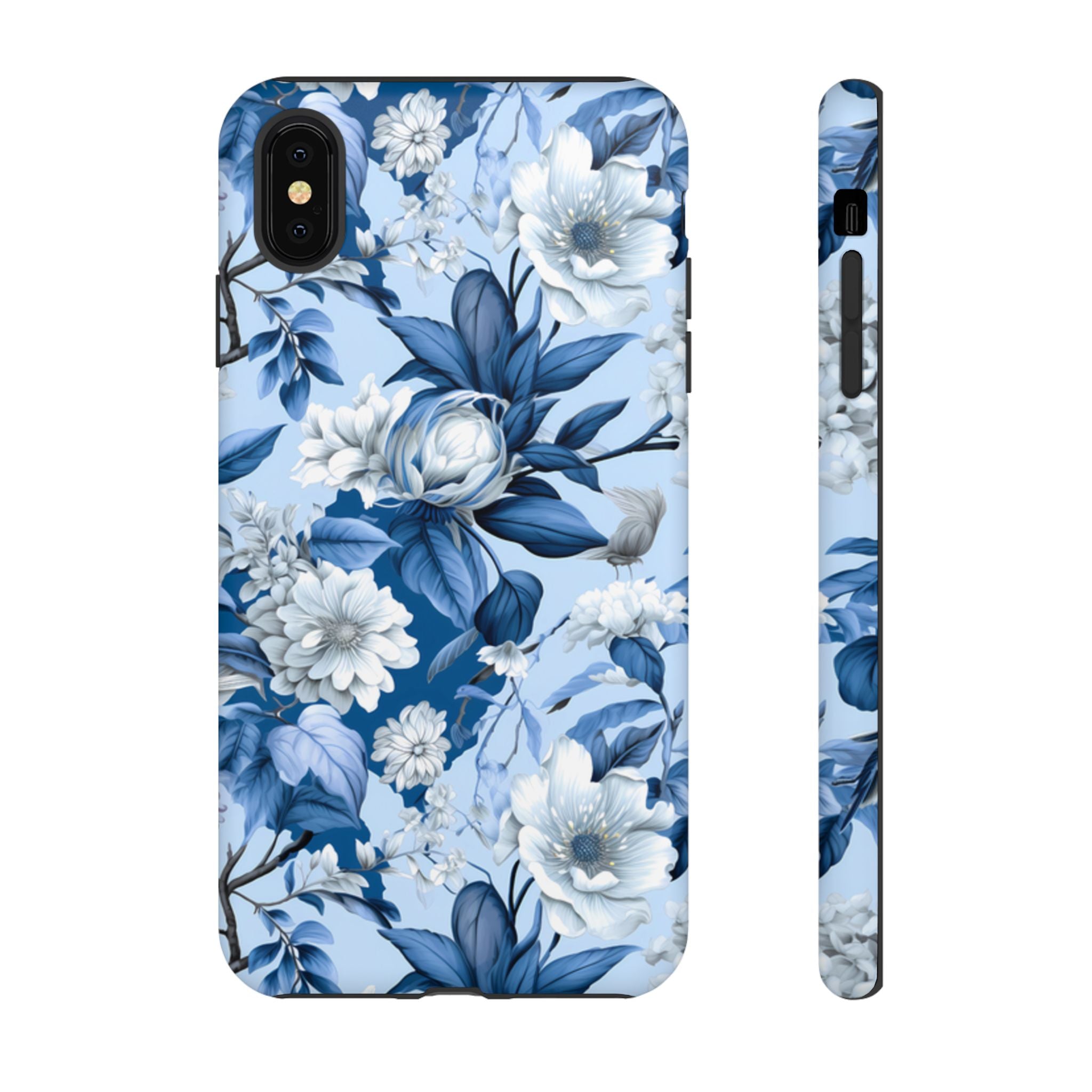 Blue Floral Watercolor Pattern Tough Case, Blue Rose Phone Case