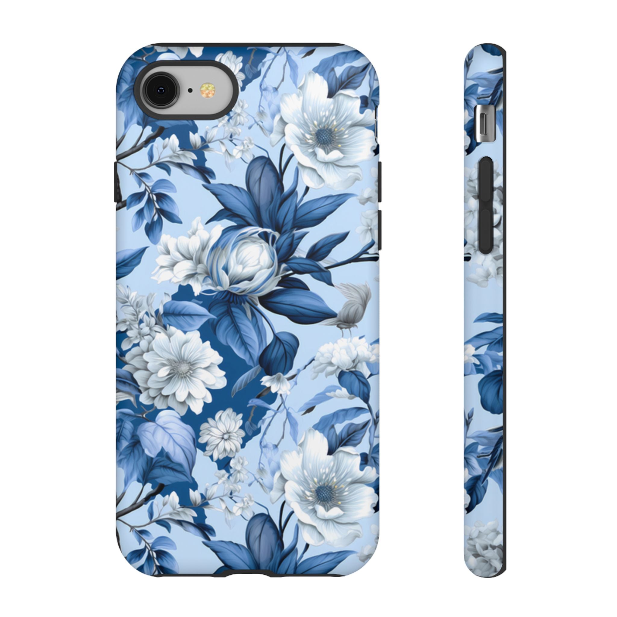 Blue Floral Watercolor Pattern Tough Case, Blue Rose Phone Case