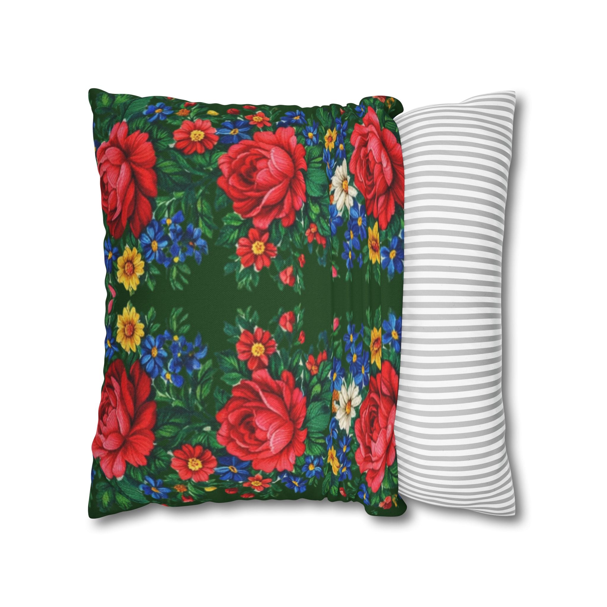 Rose Kaleidoscope Pillowcase | Cottagecore Green Floral Pillow Cover | Boho Garden Decor
