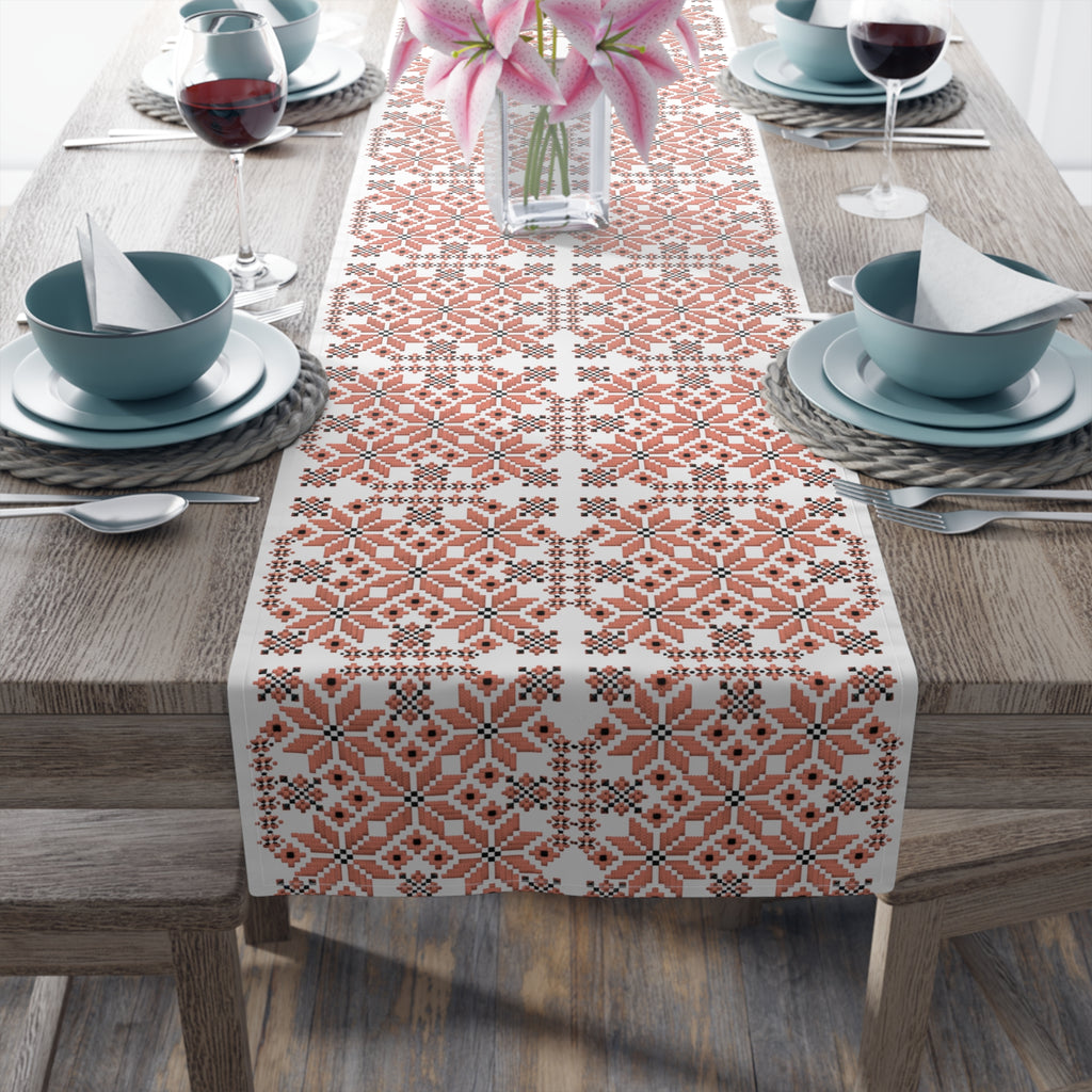 Mariia Red Table Runner | Ukrainian Folk Embroidery | Red & Black Geometric Dining Linen
