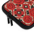 Red Roses Laptop Sleeve | Vintage Floral Neoprene Case with Zipper | Folk Art Tech Bag Gift for Her