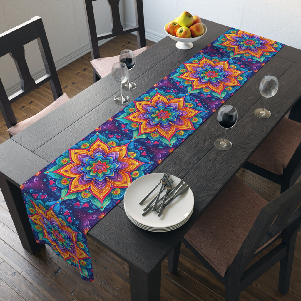 BLUESKYDEZIGN Colorful Mandala Polyester Table Runner - Bohemian Meditation Decor