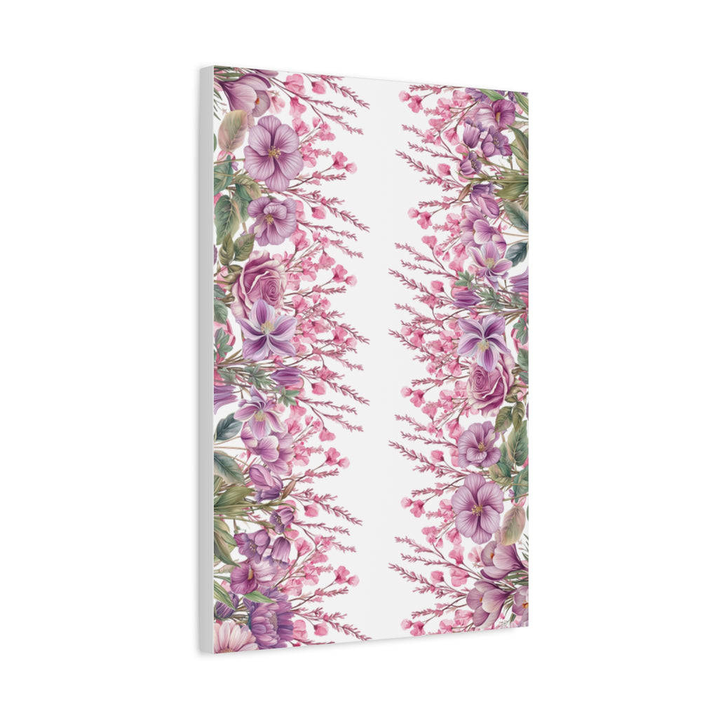 Floral Matte Canvas Wall Art, Pink Purple Botanical Print, Modern Symmetrical Flower Design, Stretched 1.25" Canvas Home Decor