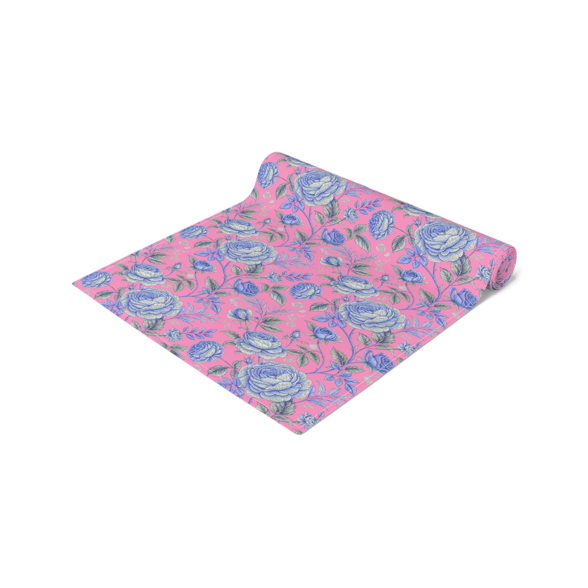 Pink Blue Rose Table Runner | Floral Cottagecore | Cotton or Polyester