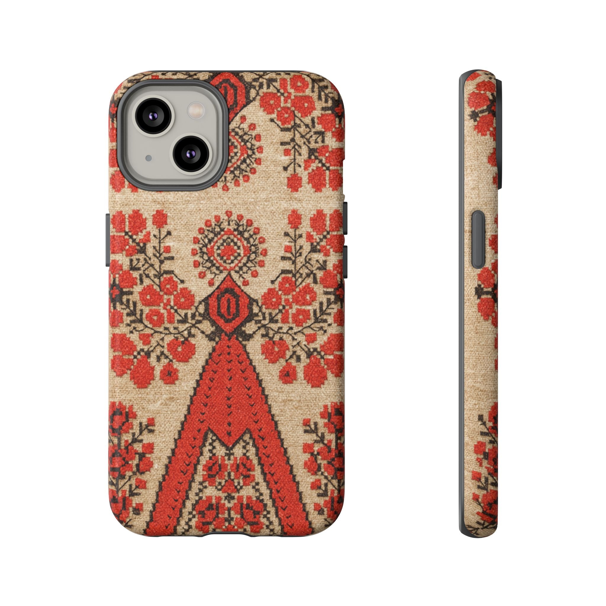 Ukrainian Embroidery Phone Case • Red Black Folk Pattern • Protective Cover with Traditional Berehynia Floral Motifs