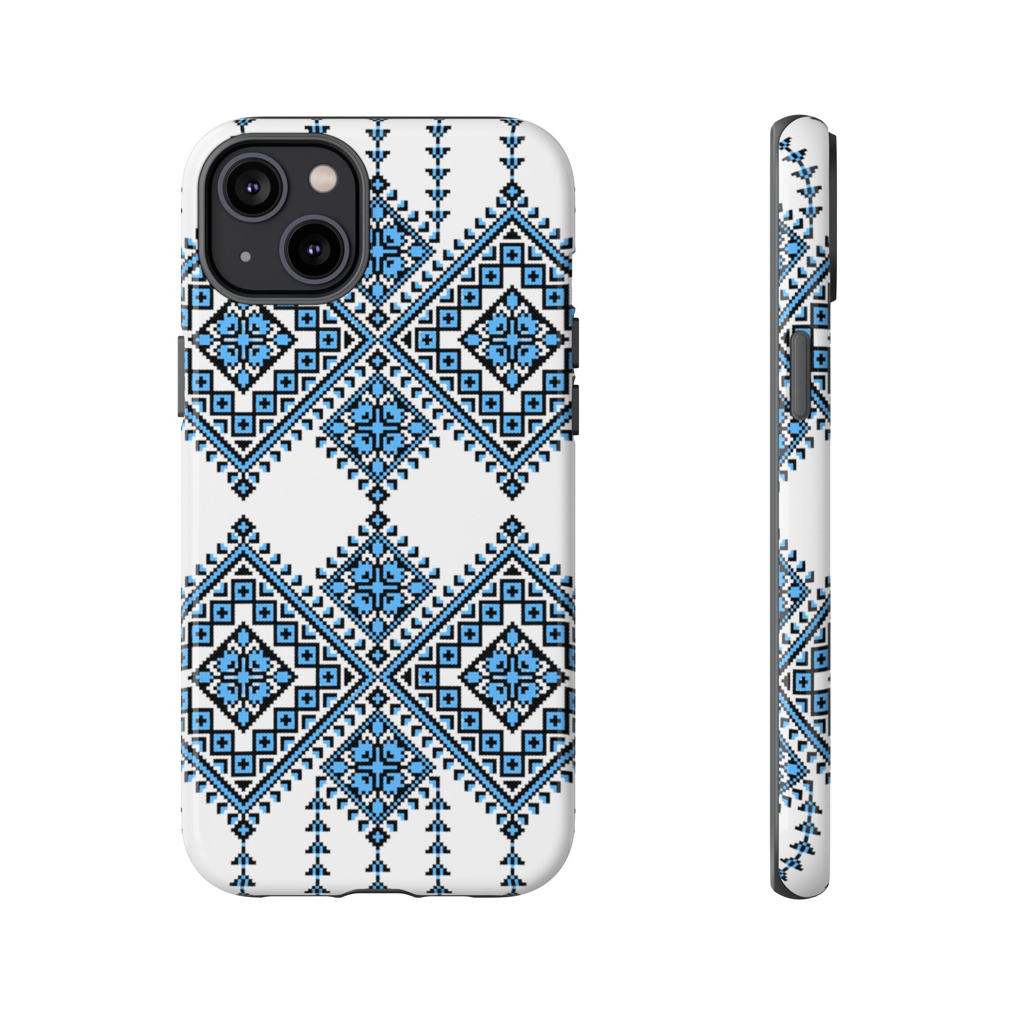 Blue Ukrainian traditional  Geometric Folk Pattern phone case, Tough Cases