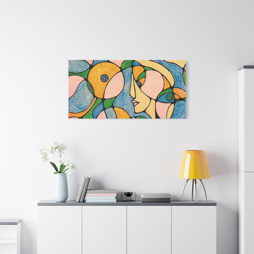 Abstract Colorful Faces Canvas Art, Vibrant Modern Wall Decor, Surreal Cubist Style Matte Print, Stretched 1.25" Ready to Hang