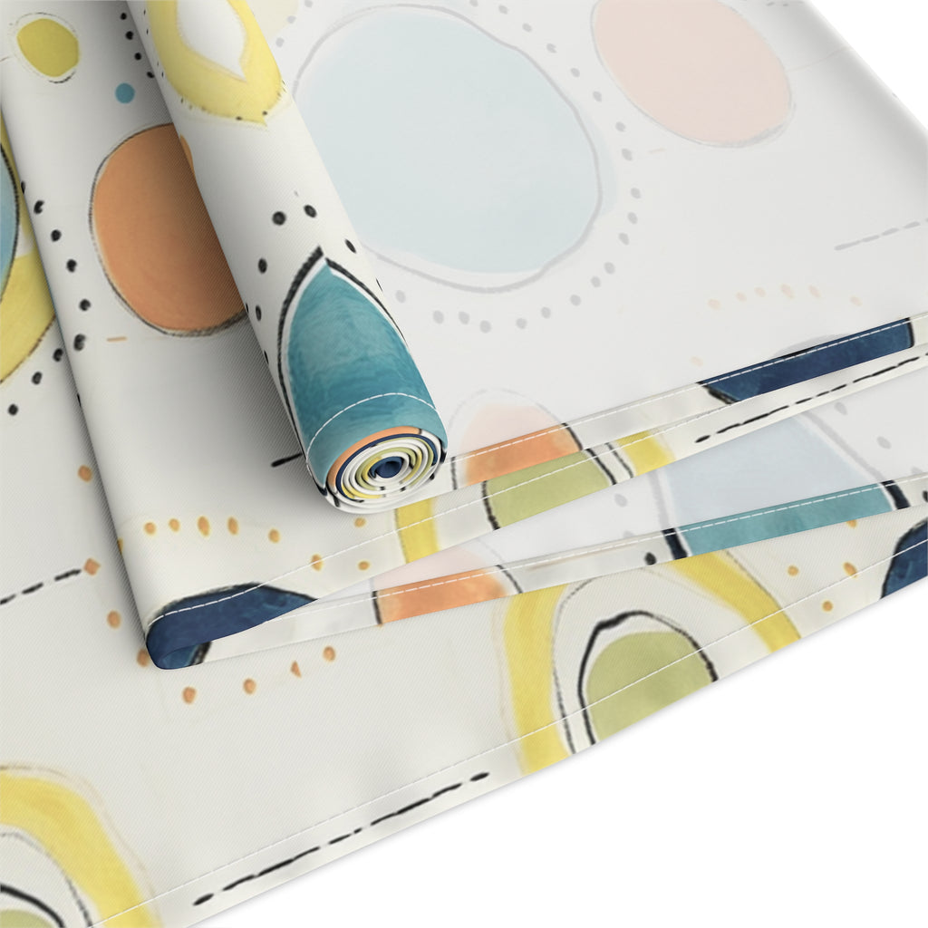 Mid Century Watercolor Rainbow Table Runner, Abstract Dresser Console Table Runner, Retro Design Tablecloth, Mid Century Home Deco