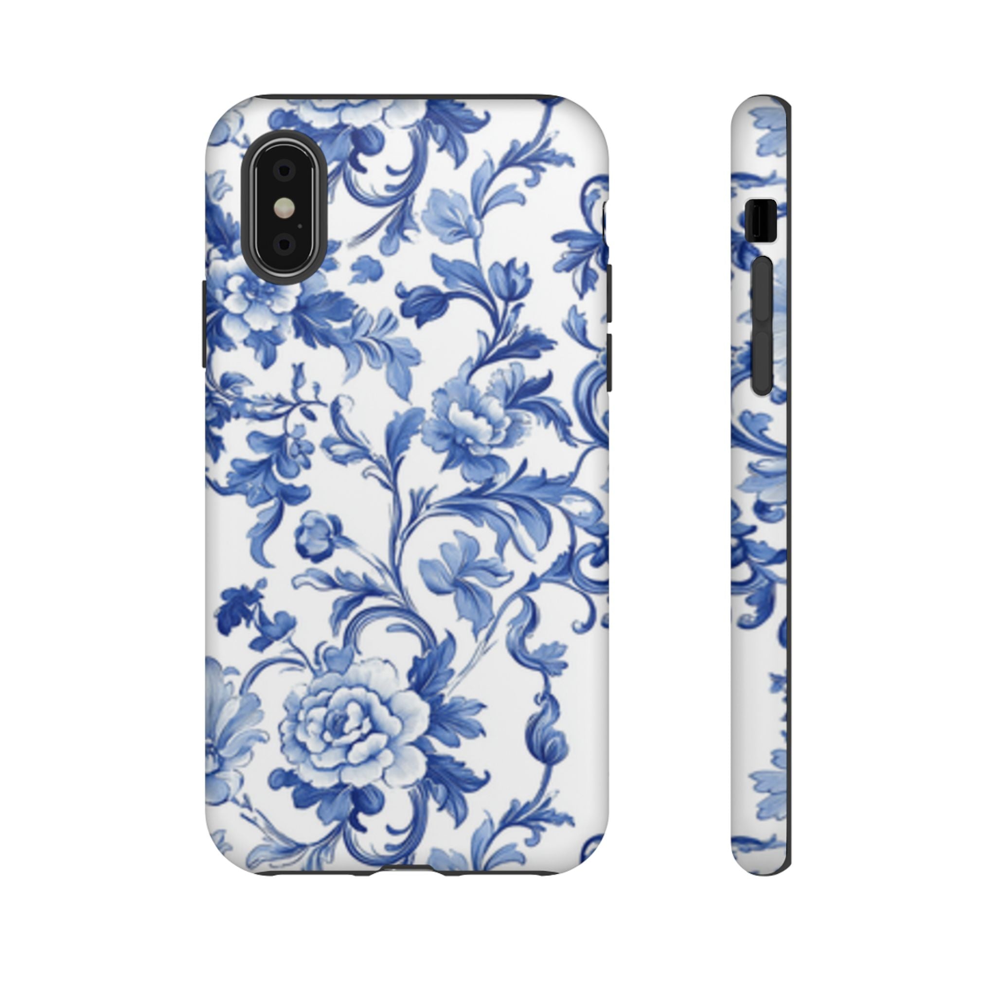 Blue Vintage Toile-inspired romantic Floral Phone Case, Tough Case, spring gift