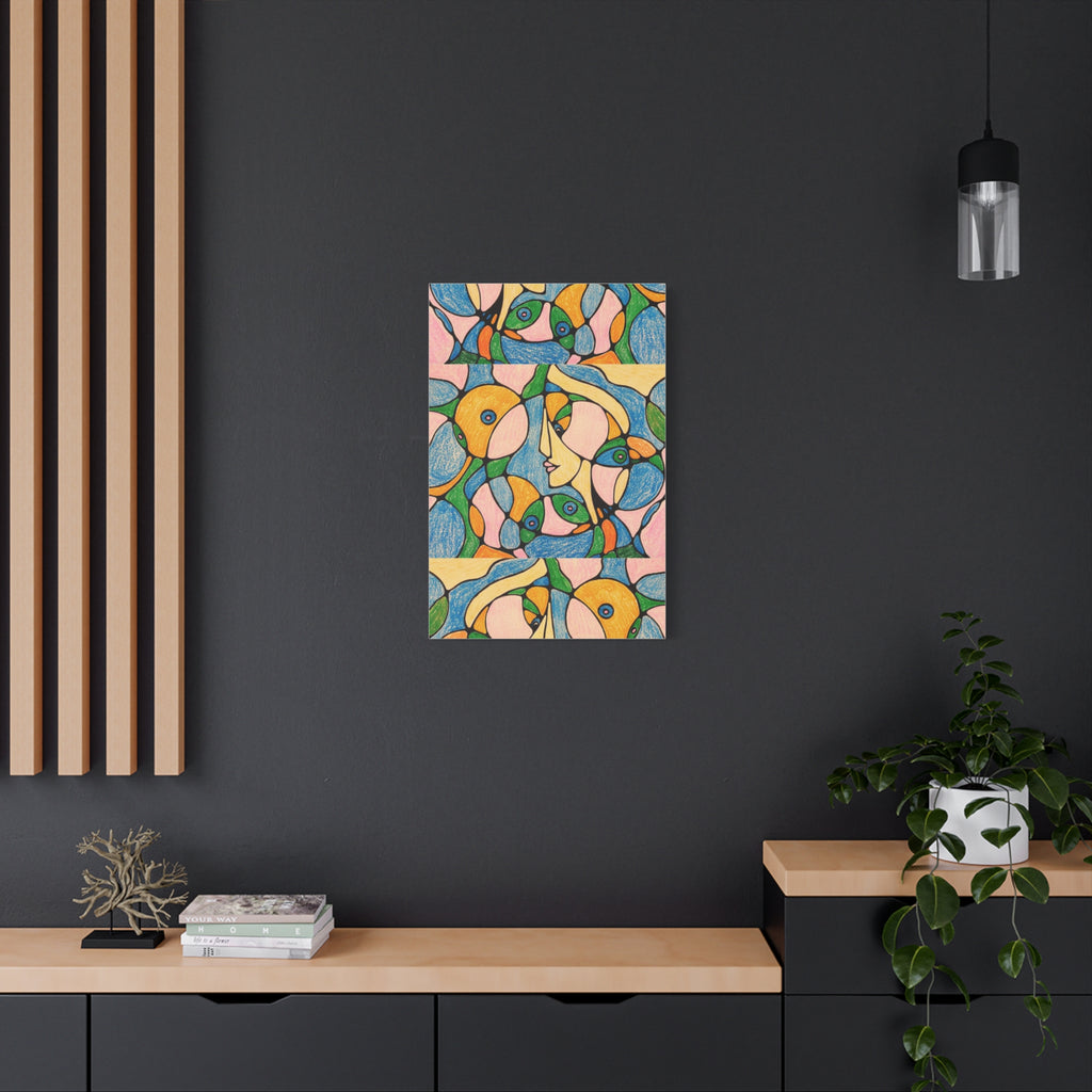 Abstract Colorful Faces Canvas Art, Vibrant Modern Wall Decor, Surreal Cubist Style Matte Print, Stretched 1.25" Ready to Hang