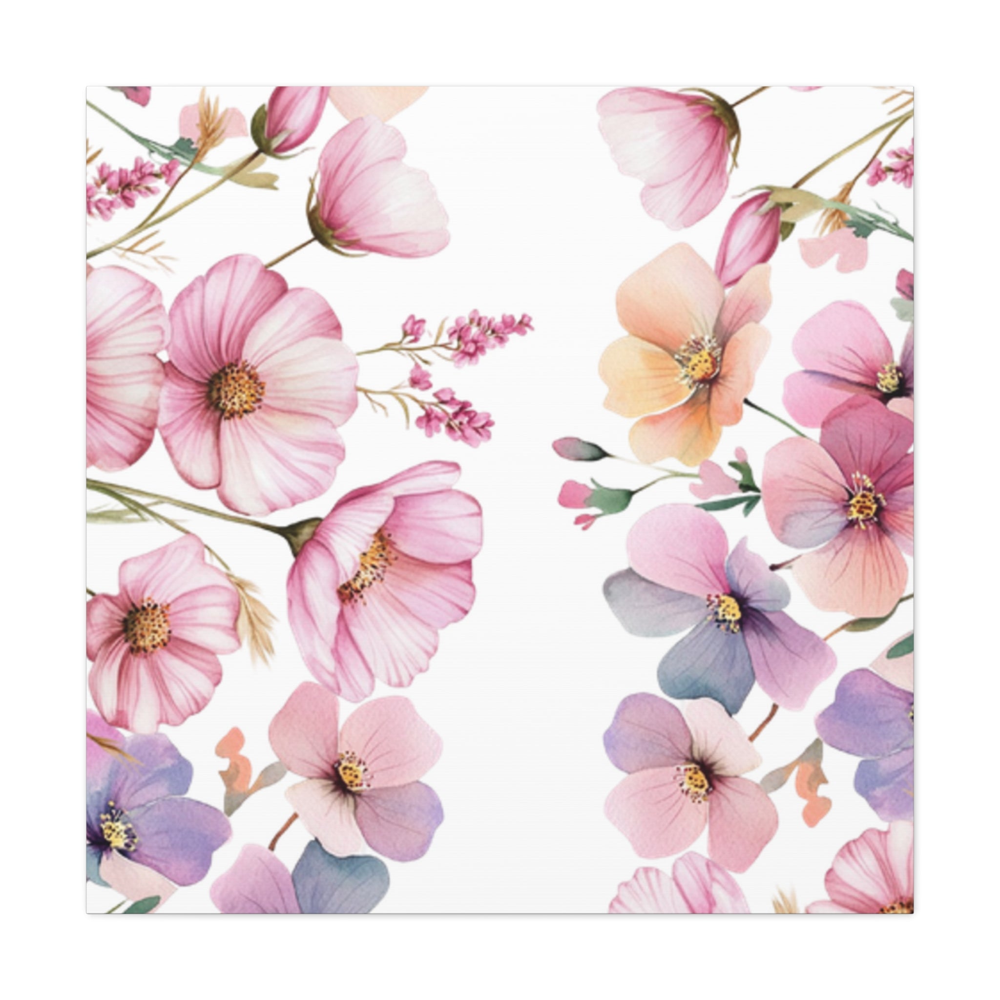 Pastel Floral Matte Canvas Wall Art, Soft Botanical Print, Modern Home Decor, Watercolor Flower Artwork, Stretched 1.25" Canvas