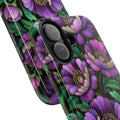 Petrykivka Bloom Phone Case | Purple Floral Tough Phone Case | Moody Embroidered Look Botanical Phone Cover