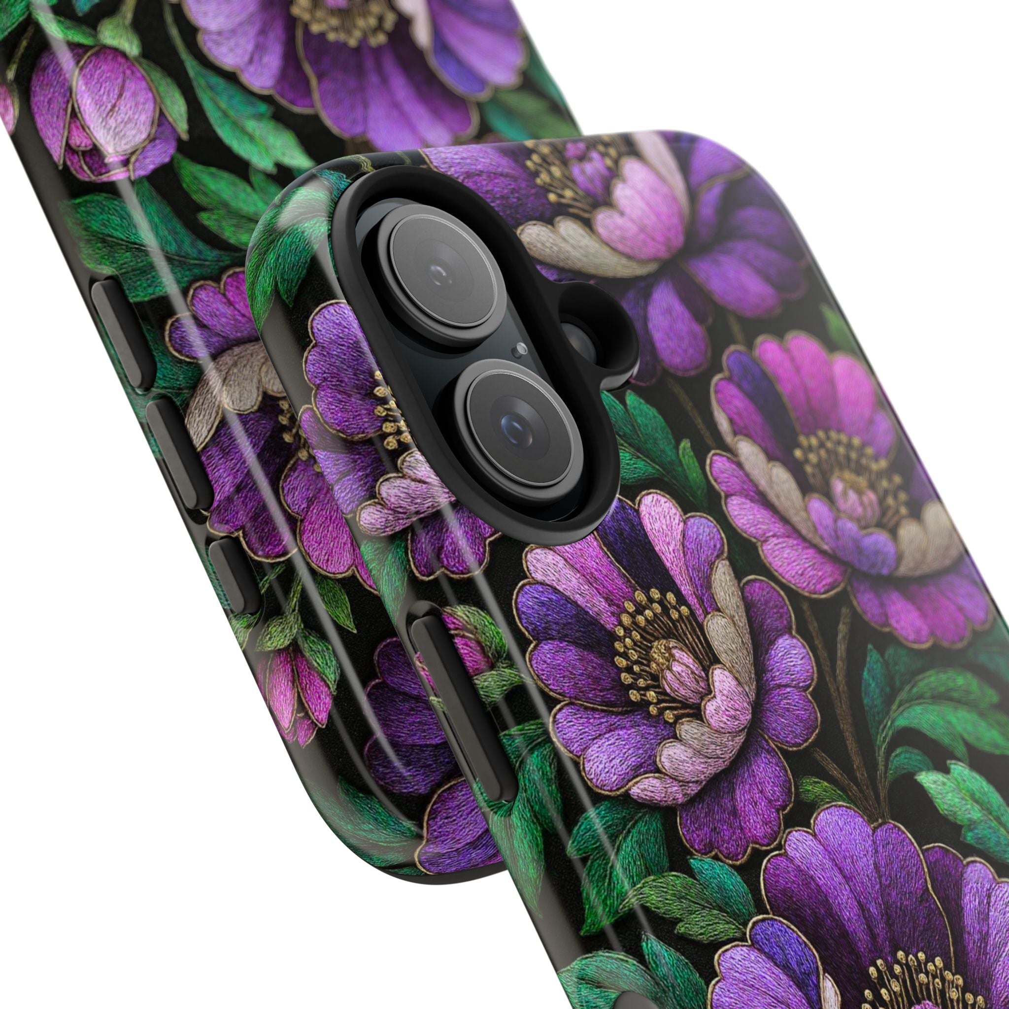 Petrykivka Bloom Phone Case | Purple Floral Tough Phone Case | Moody Embroidered Look Botanical Phone Cover