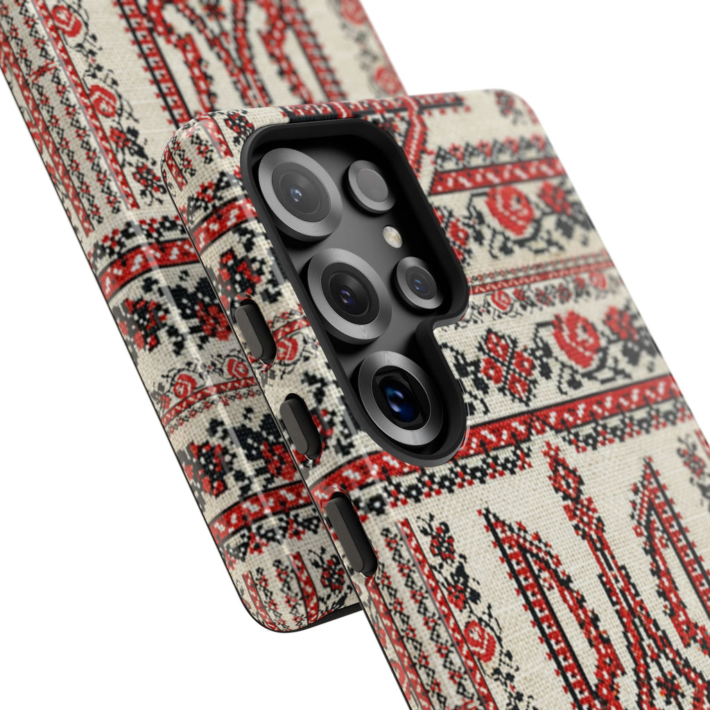 Ukrainian Trident Embroidery Phone Case • Red Black Trident Pattern • Protective Folk Art Cover for iPhone & Samsung