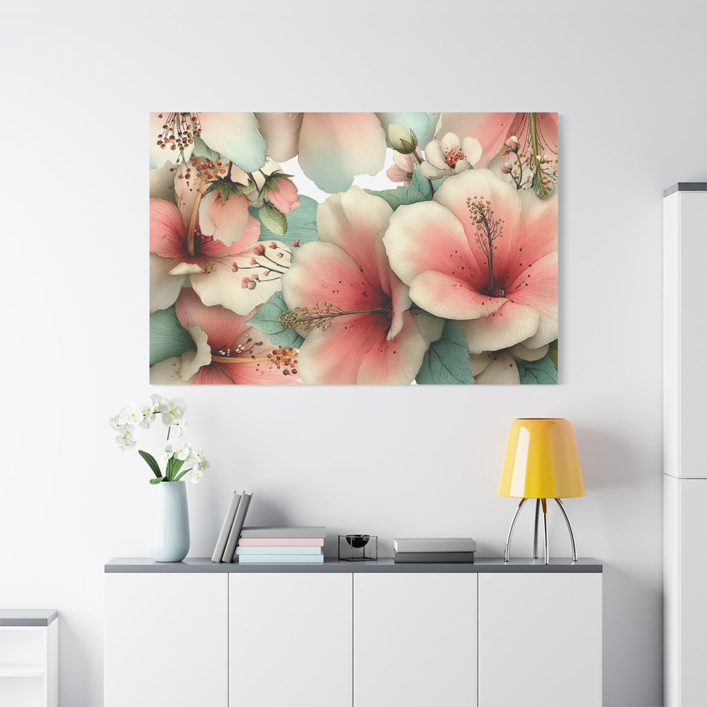 Pastel Floral Matte Canvas Wall Art, Soft Botanical Print, Modern Home Decor, Watercolor Flower Artwork, Stretched 1.25" Canvas
