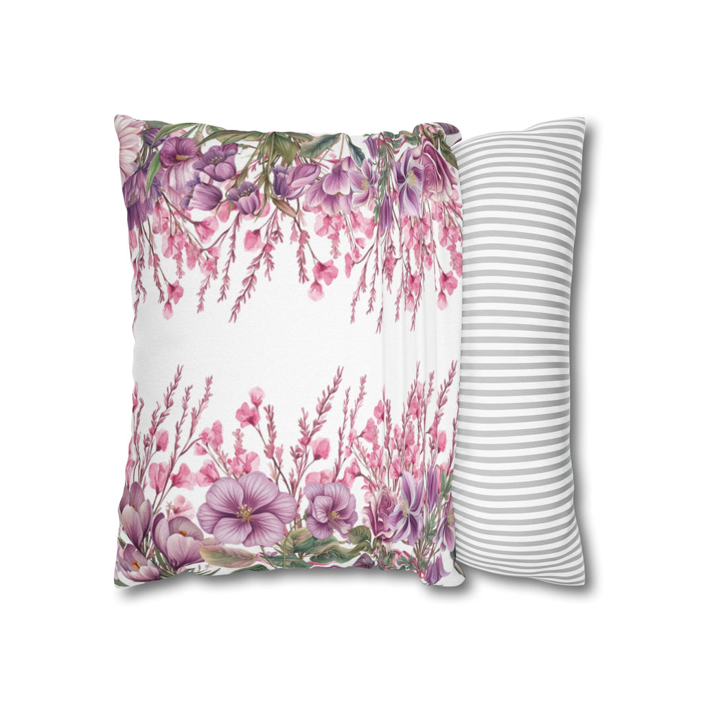 Spring Floral Pillowcase 1piece, Polyester Cushion Cover, Pink  Purple Flowers, Spring Home Decor