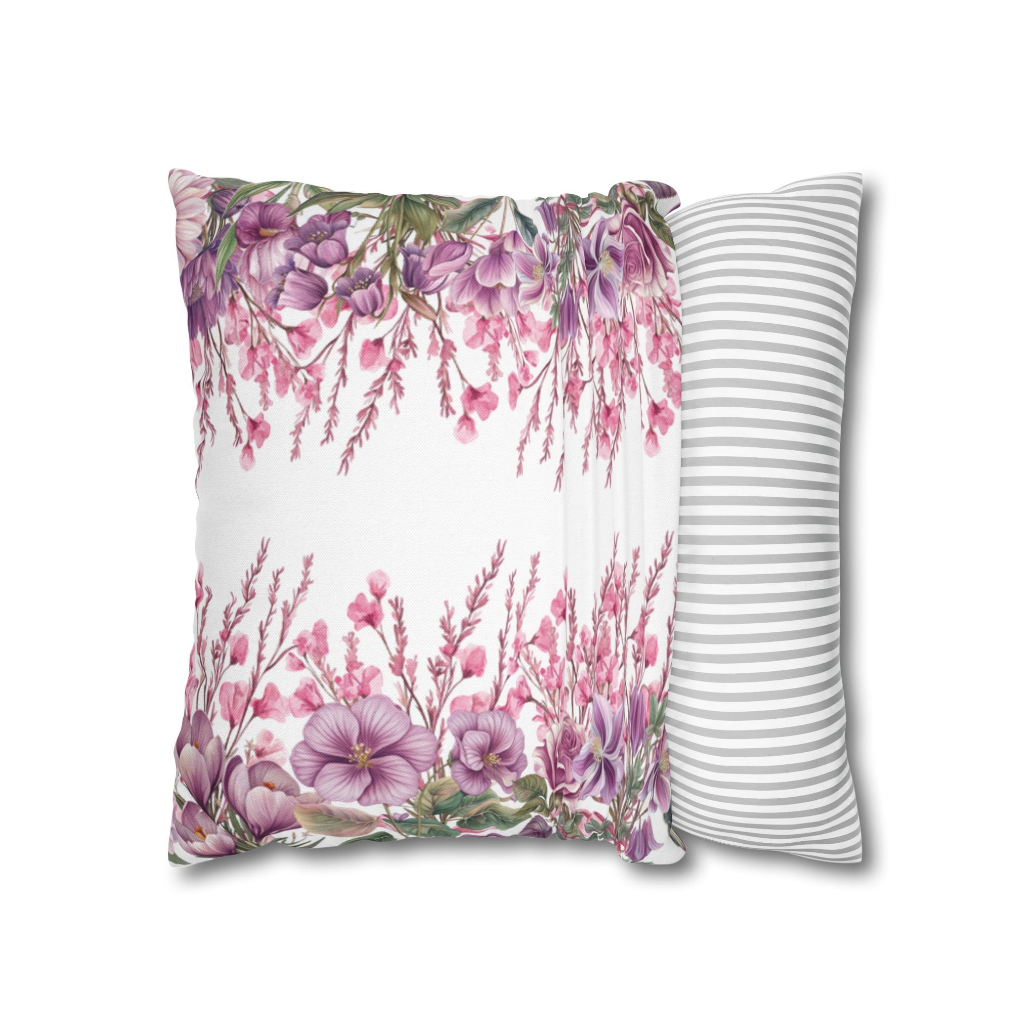 Spring Floral Pillowcase 1piece, Polyester Cushion Cover, Pink  Purple Flowers, Spring Home Decor