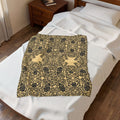 Velveteen Plush Blanket | Vintage Baroque Damask Gold Throw | BLUESKYDEZIGN