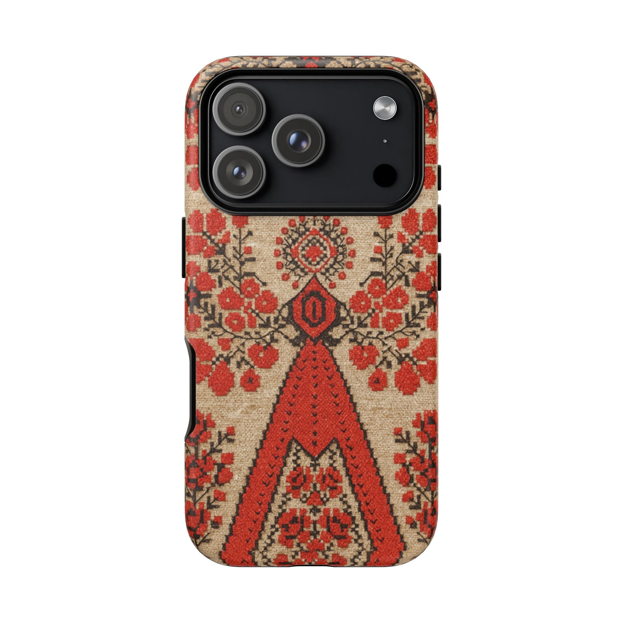 Ukrainian Embroidery Phone Case • Red Black Folk Pattern • Protective Cover with Traditional Berehynia Floral Motifs