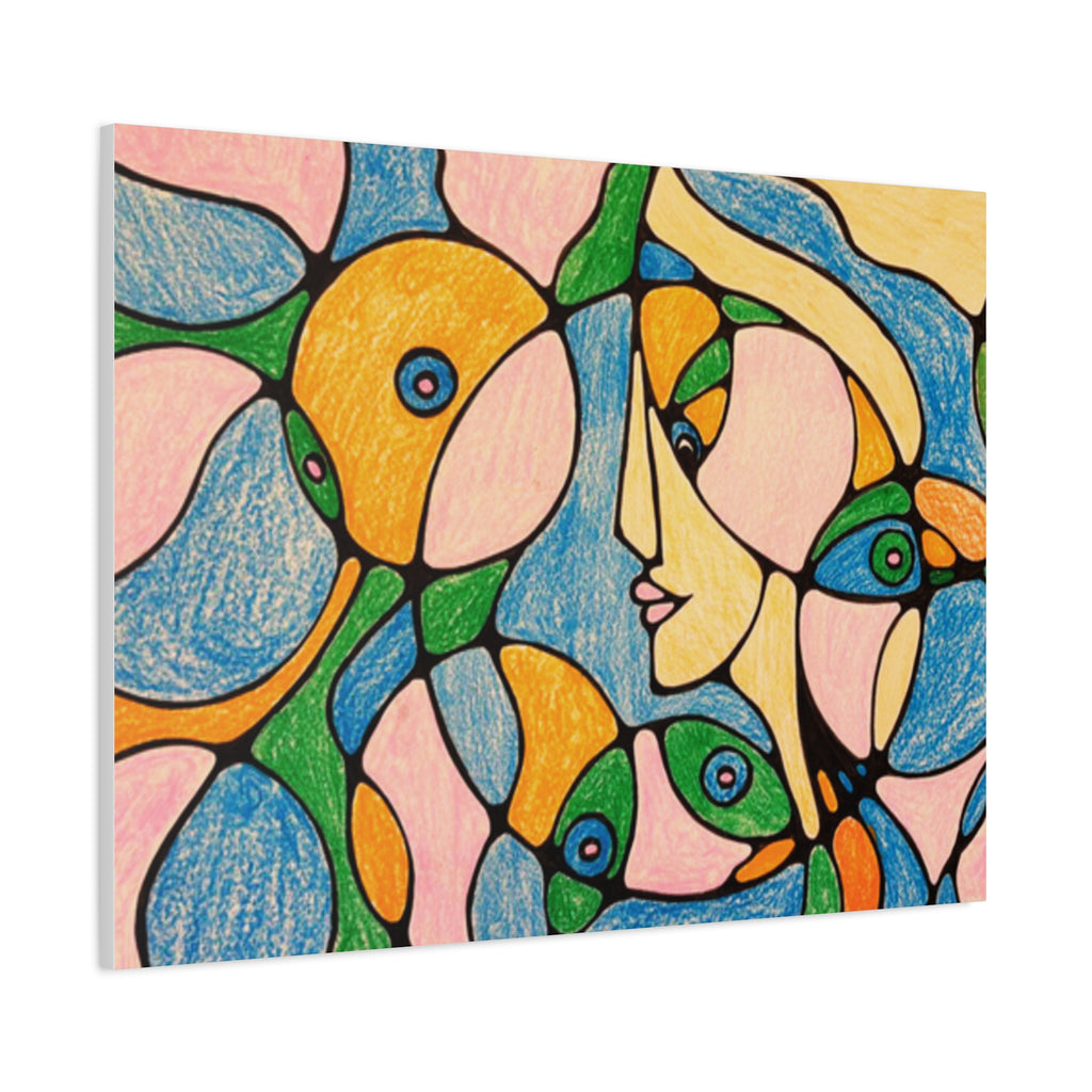 Abstract Colorful Faces Canvas Art, Vibrant Modern Wall Decor, Surreal Cubist Style Matte Print, Stretched 1.25" Ready to Hang