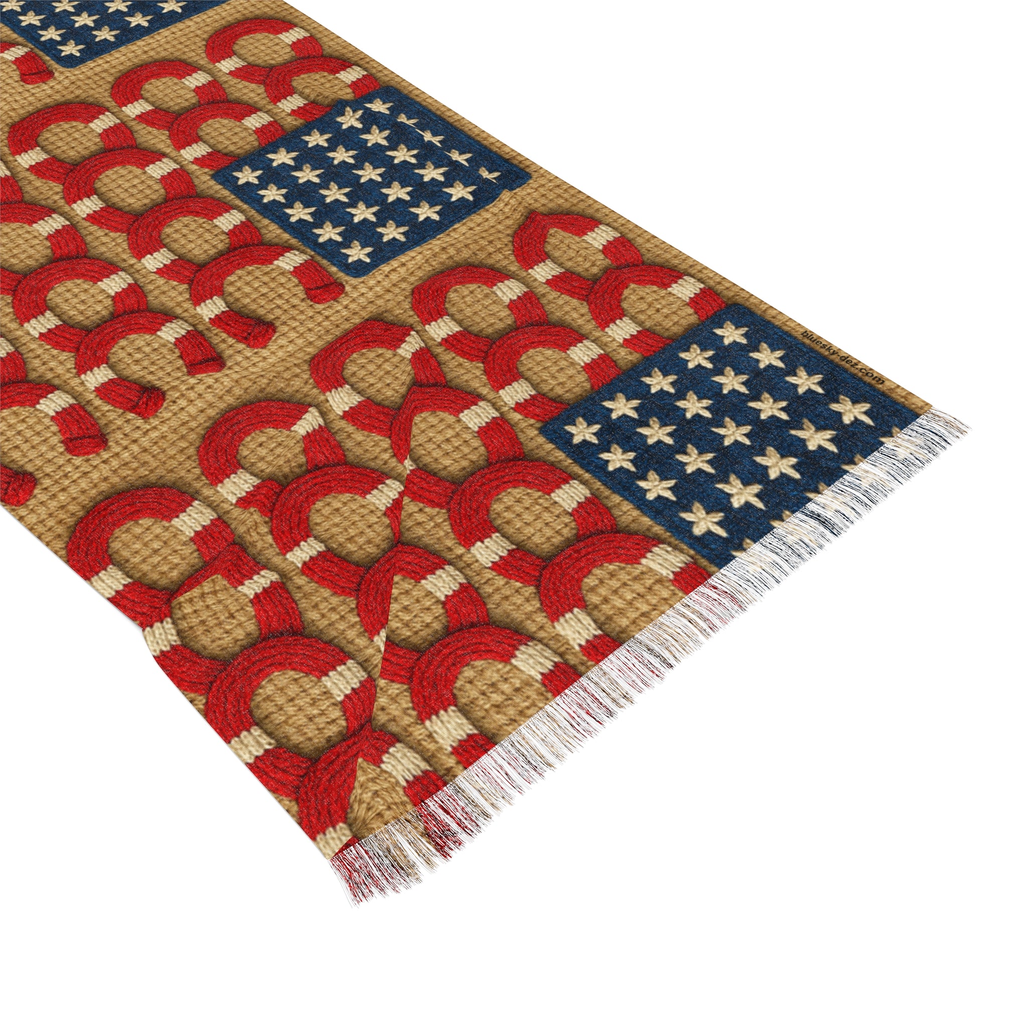 Rooted Knot Scarf | Patriotic Americana Lightweight Wrap | Horseshoe Print | 27"×71"