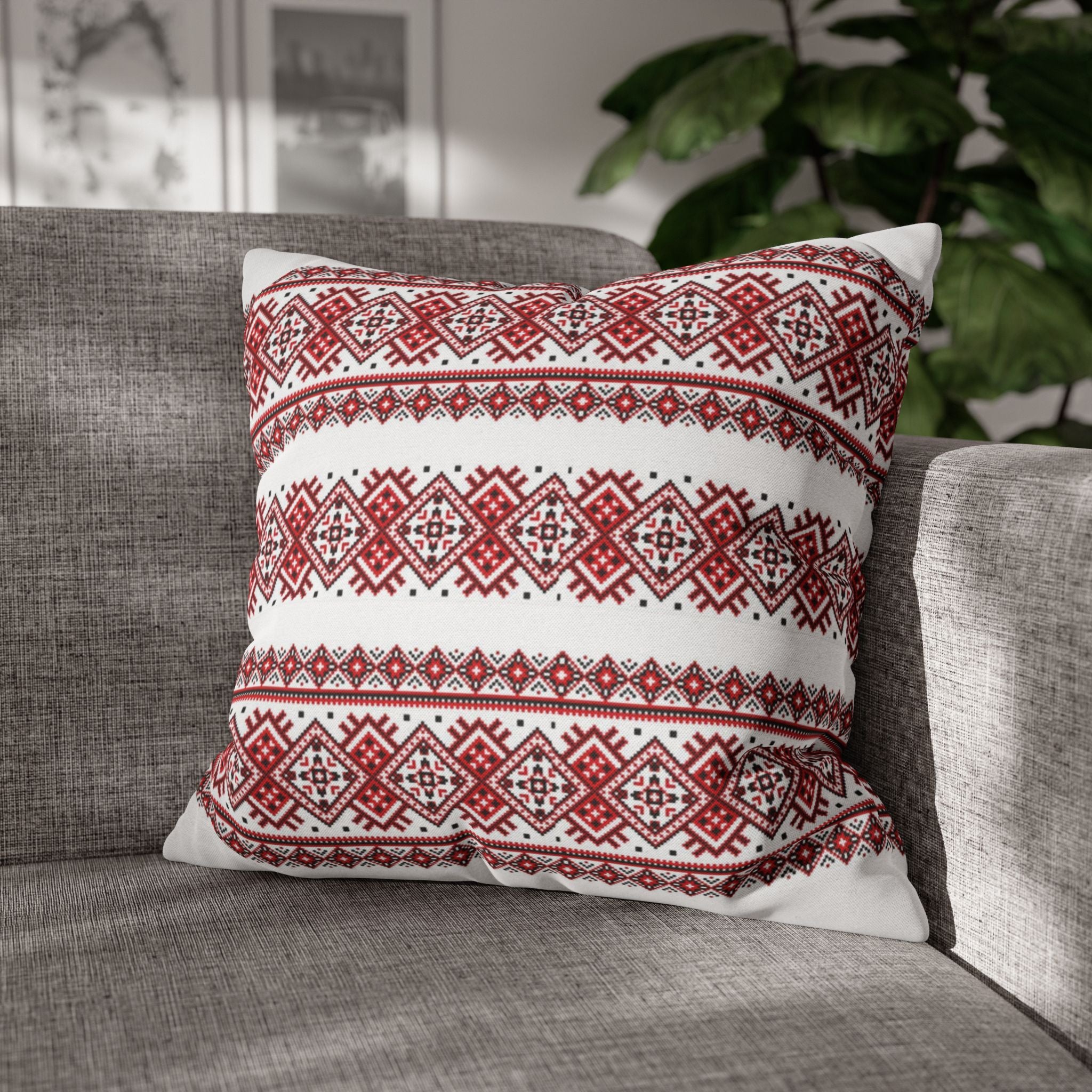 Ukrainian Traditional Red-Black Pattern Pillowcase, Pillow Cover, Gift for parents, Living Room Decor bedroom, housewarming, cottagecore