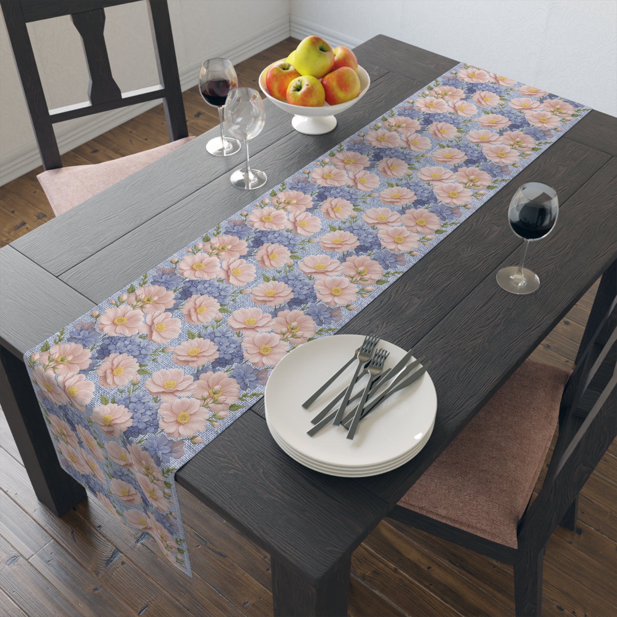 Blush Peony Floral Table Runner | Soft Provence Watercolor Cottagecore Decor