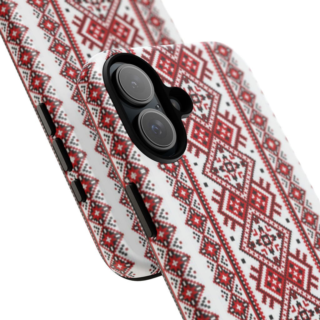 Ukrainian Embroidery iPhone Case  Red Black Traditional Pattern Protective Phone Cover, Gift idea