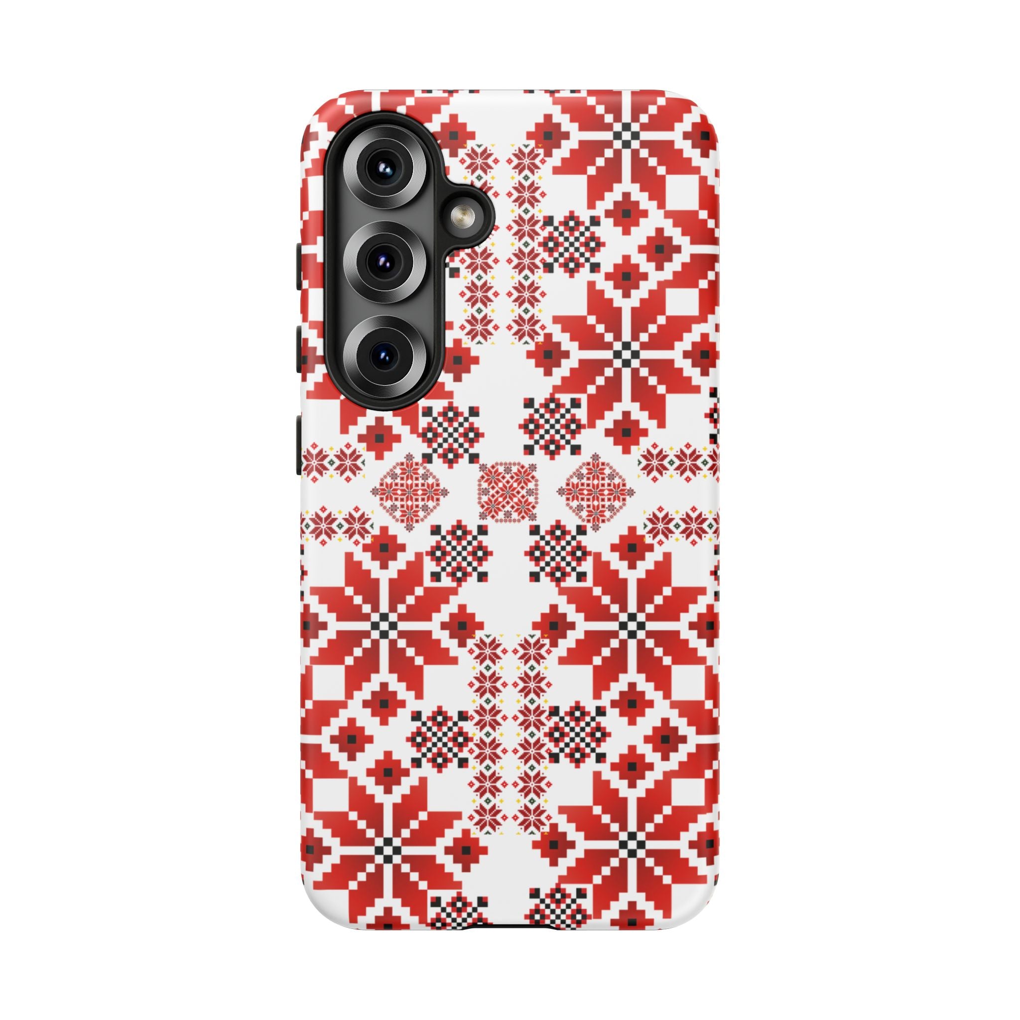 Ukrainian Embroidery Phone Case • Red Black Folk Pattern • Protective Slavic Geometric Cover for iPhone & Samsung