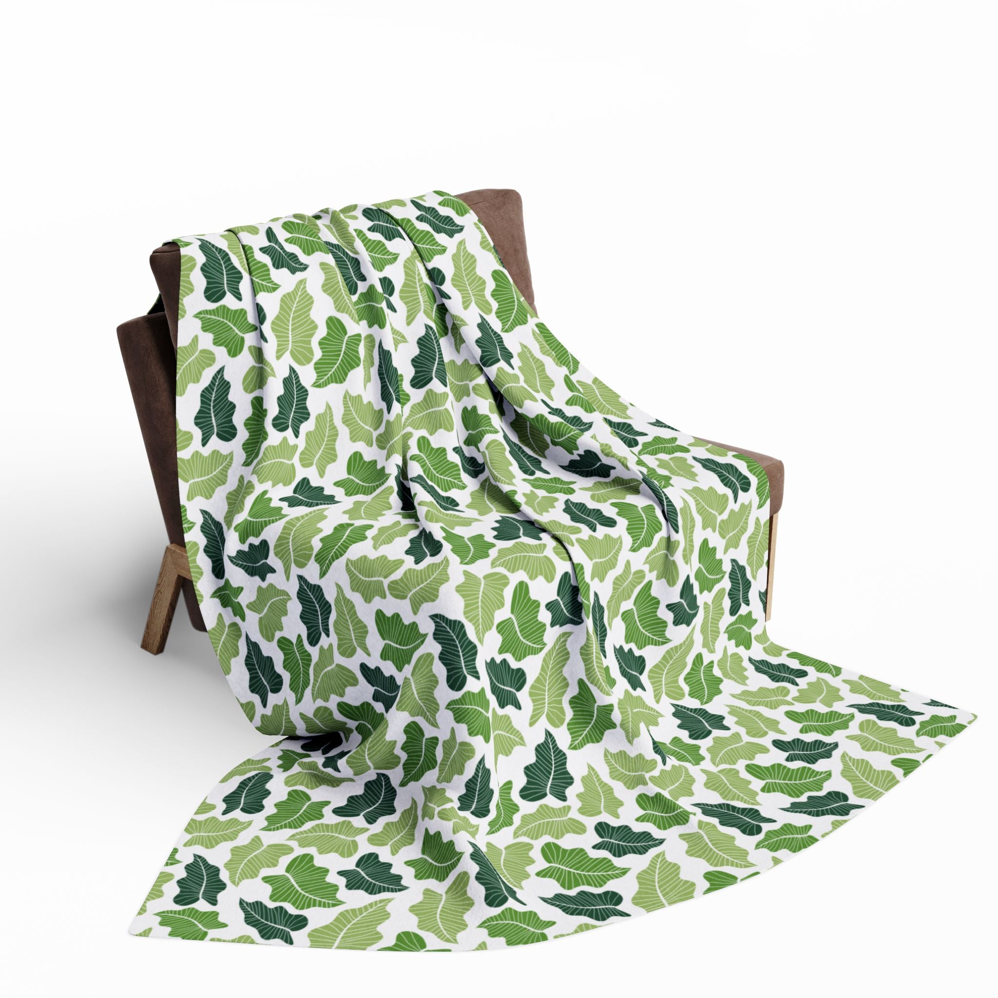 Green Leaves Arctic Fleece  Blanket, Nature Home Decor, Throw over Lap, White Background, gift for parents, housewarming, cottage core,