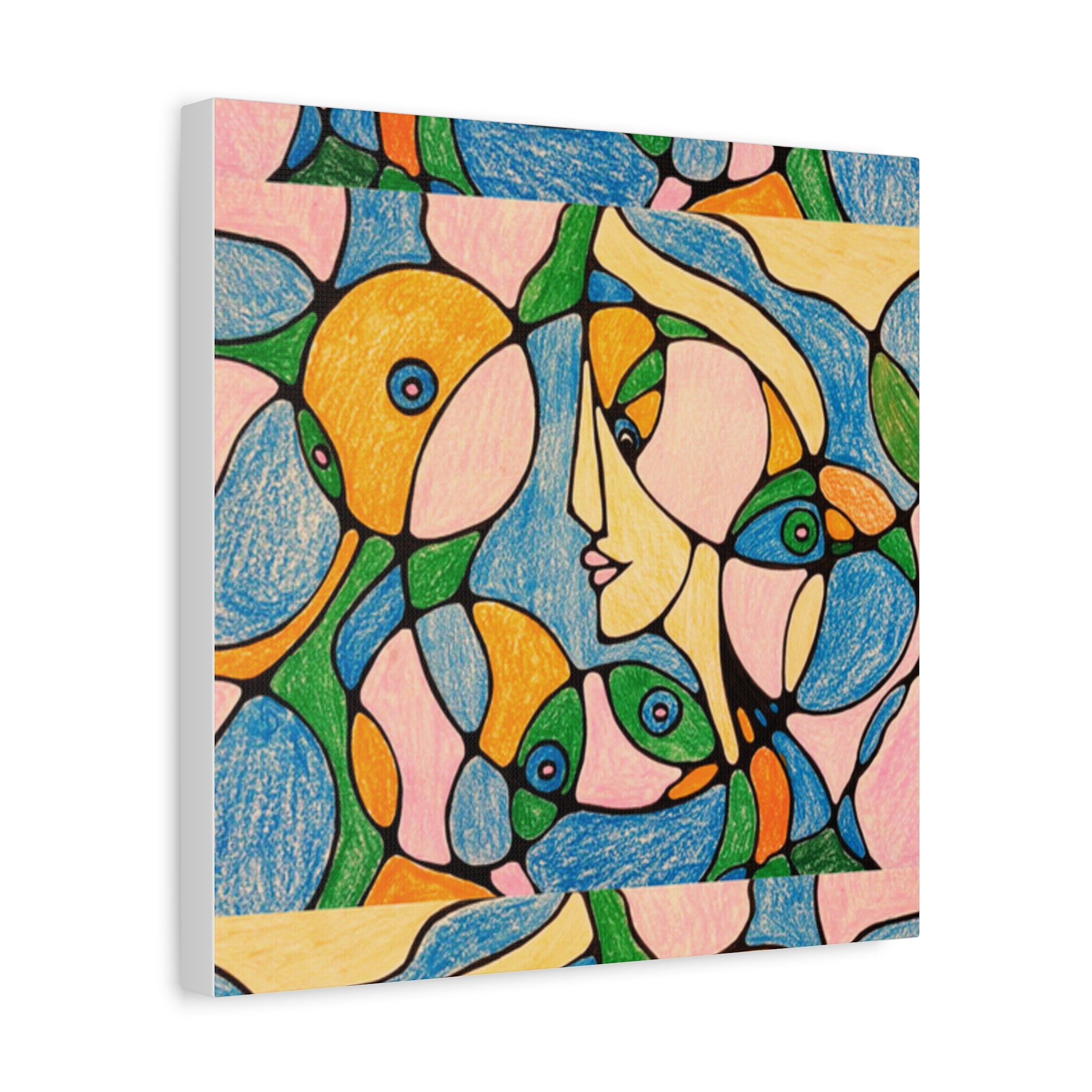 Abstract Colorful Faces Canvas Art, Vibrant Modern Wall Decor, Surreal Cubist Style Matte Print, Stretched 1.25" Ready to Hang