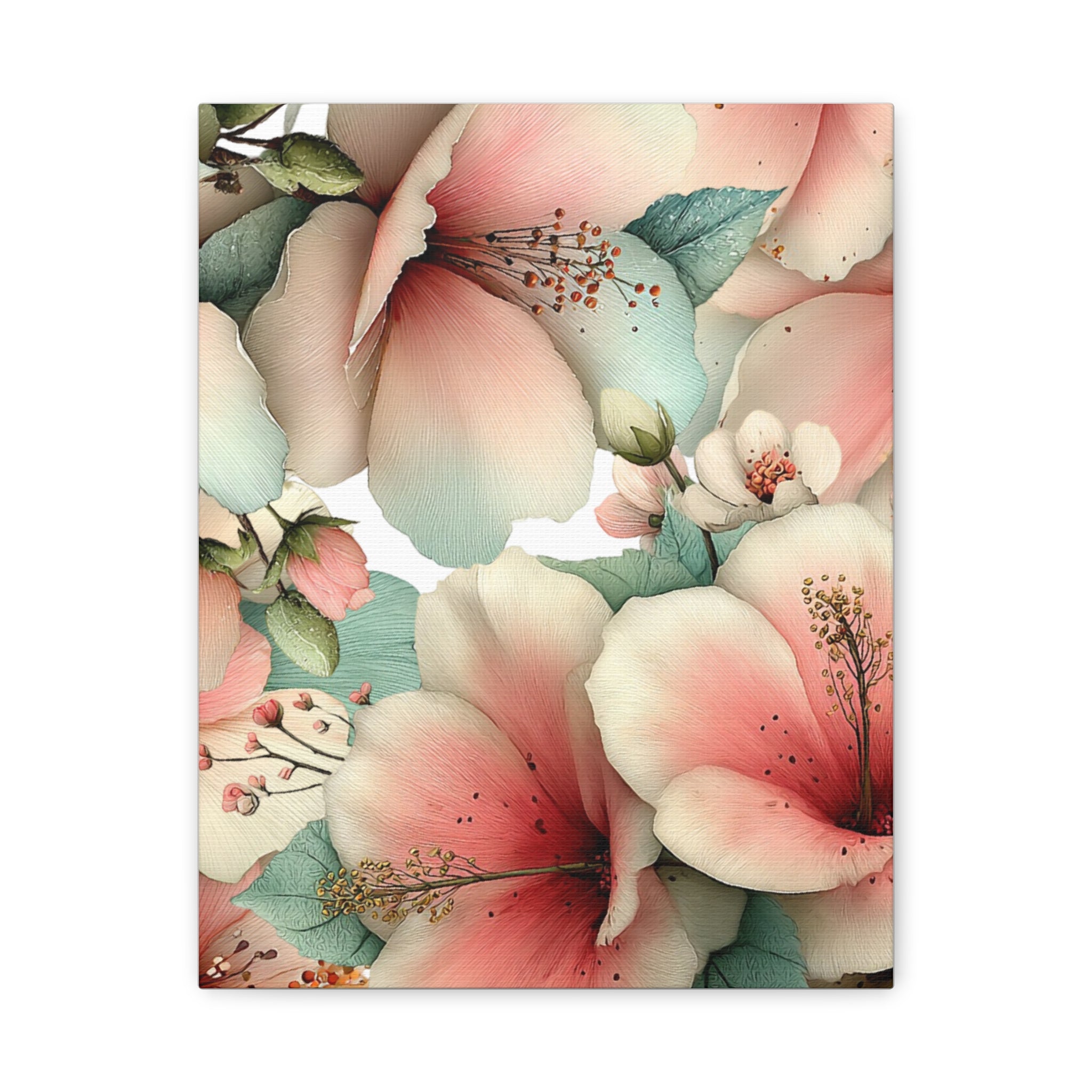 Pastel Floral Matte Canvas Wall Art, Soft Botanical Print, Modern Home Decor, Watercolor Flower Artwork, Stretched 1.25" Canvas