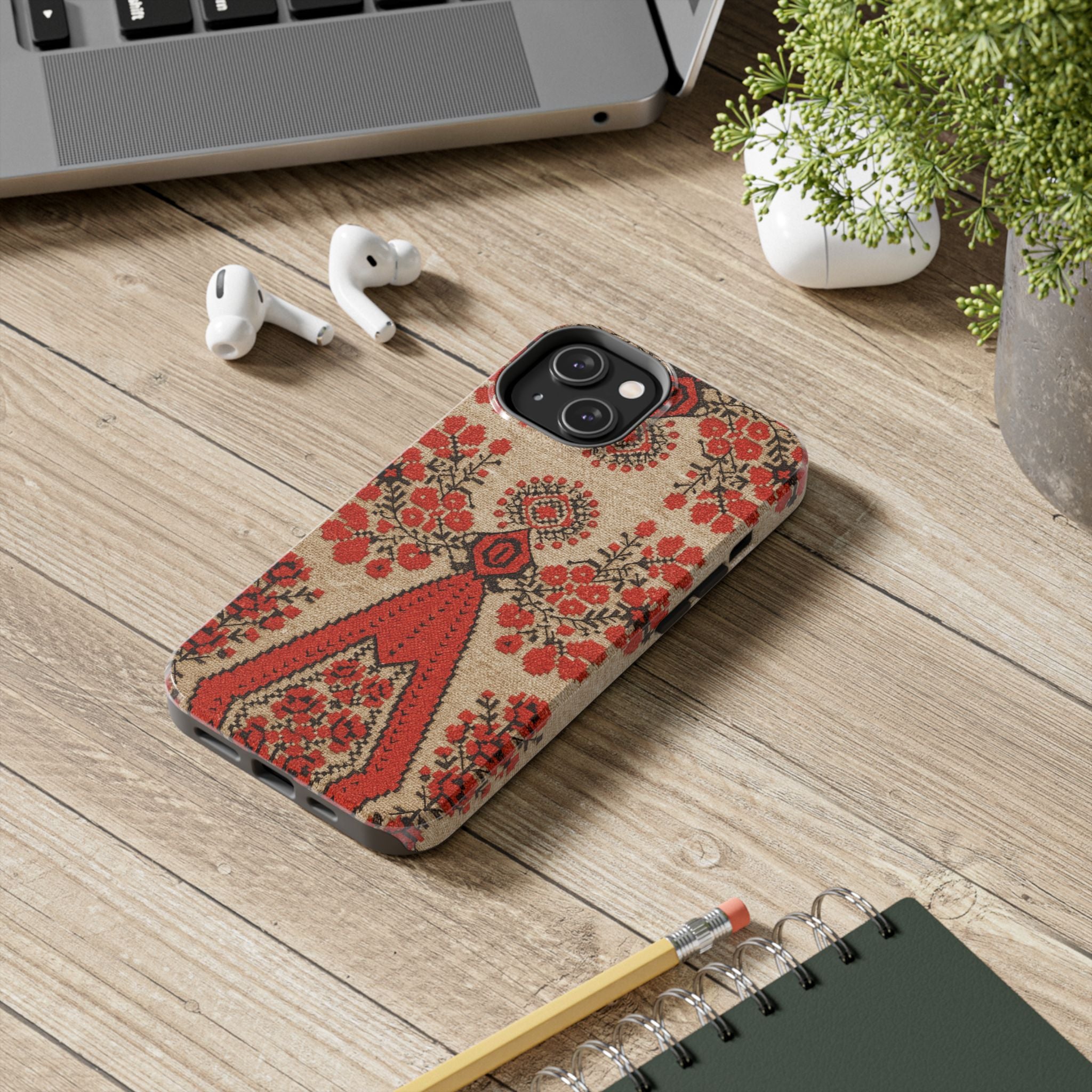 BLUESKYDEZIGN | Ukrainian Embroidery Phone Case | Red Black Berehynia Folk Pattern | Slavic Heritage iPhone Cover