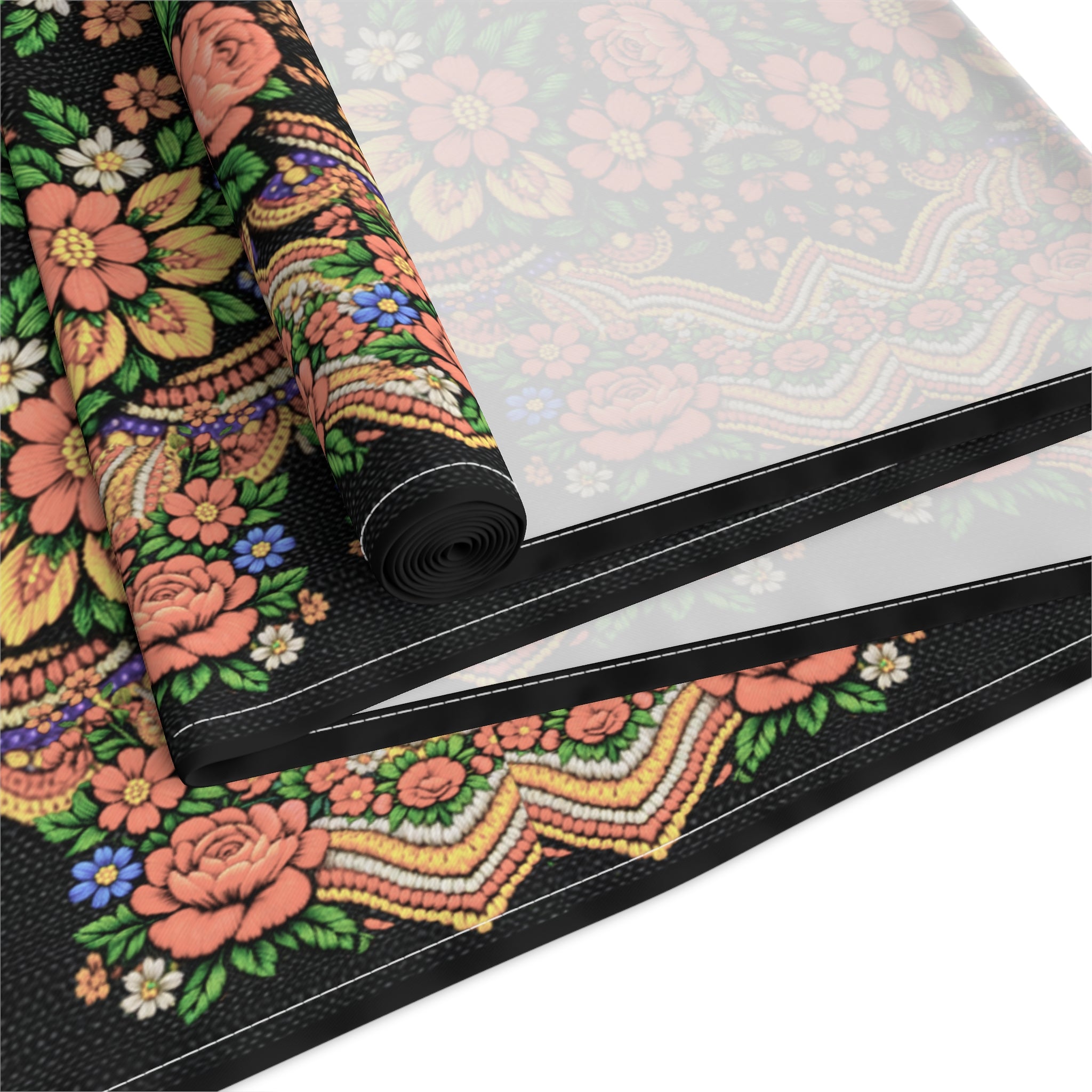 Mother's Bloom Floral Table Runner | Ukrainian Heritage Style Folk Art Decor | Vintage Slavic Flower Table Topper | Boho Farmhouse Kitchen Gift