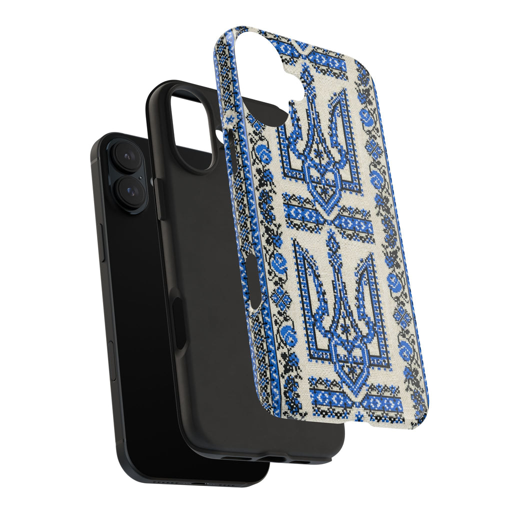 BLUESKYDEZIGN | Ukrainian Trident Freedom Phone Case | Blue Tryzub Vyshyvanka Embroidery iPhone Cover | Artist-Designed