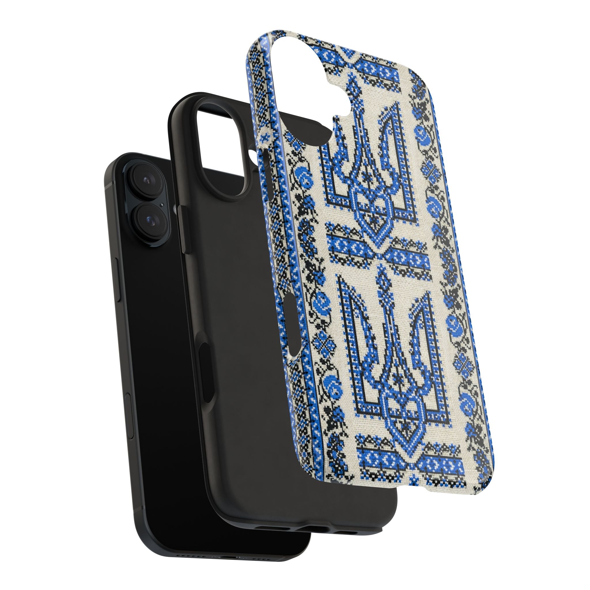 BLUESKYDEZIGN | Ukrainian Trident Freedom Phone Case | Blue Tryzub Vyshyvanka Embroidery iPhone Cover | Artist-Designed