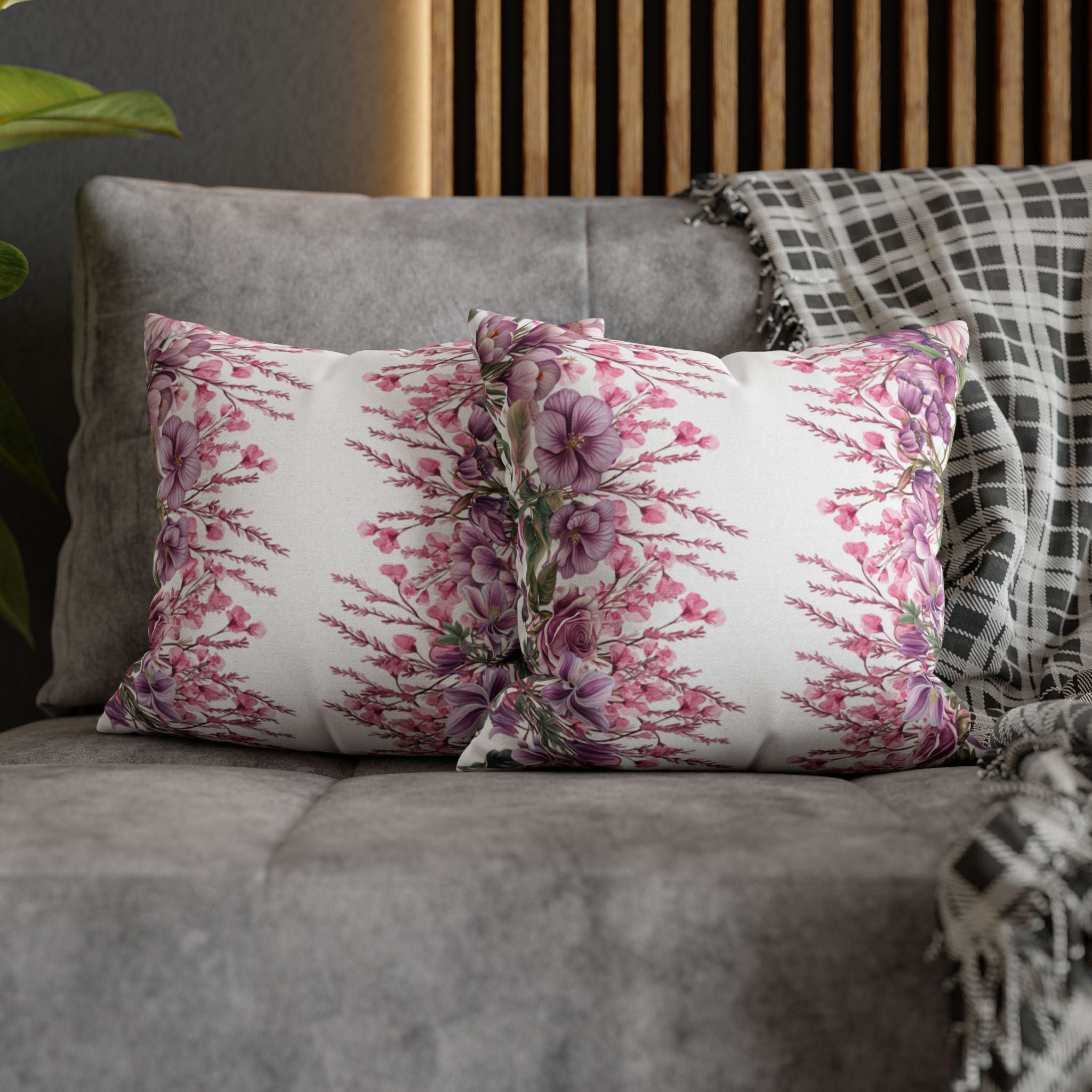 Spring Floral Pillowcase 1piece, Polyester Cushion Cover, Pink  Purple Flowers, Spring Home Decor