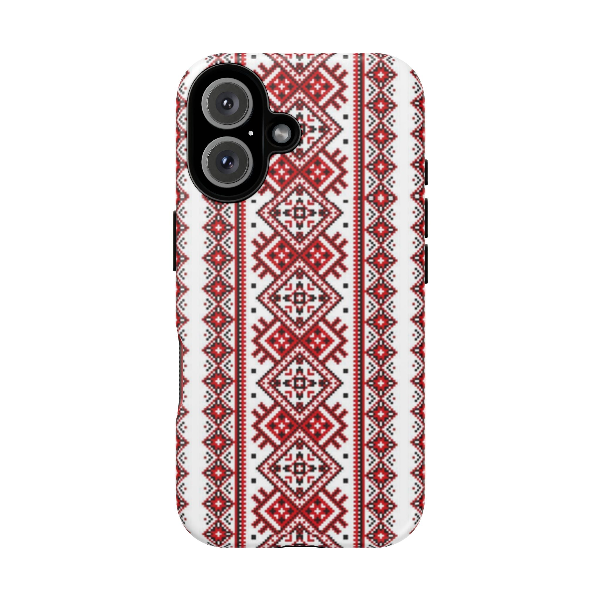 Ukrainian Embroidery iPhone Case  Red Black Traditional Pattern Protective Phone Cover, Gift idea