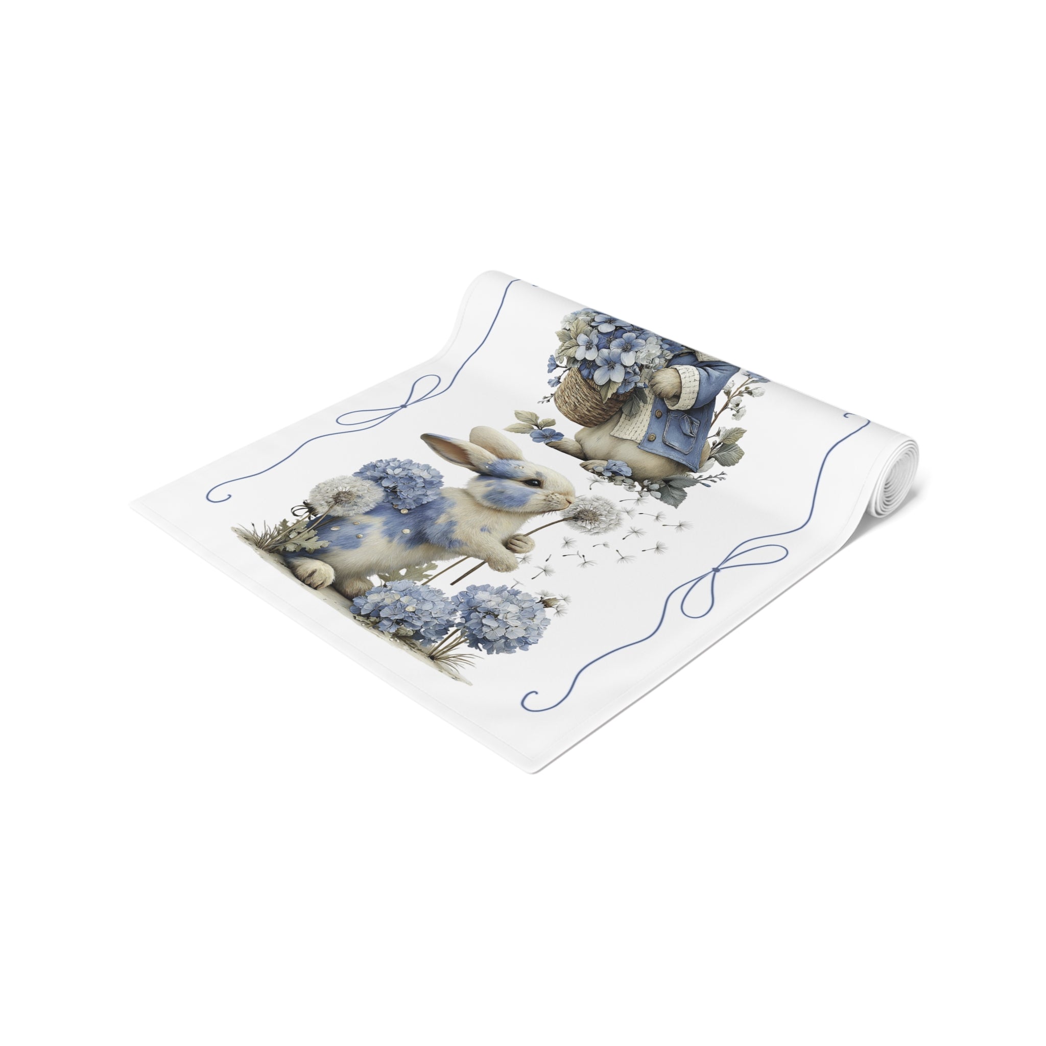 Vintage Spring Bunny Table Runner Floral Rabbit Table Decor for Easter Spring Dining, Cotton Polyester