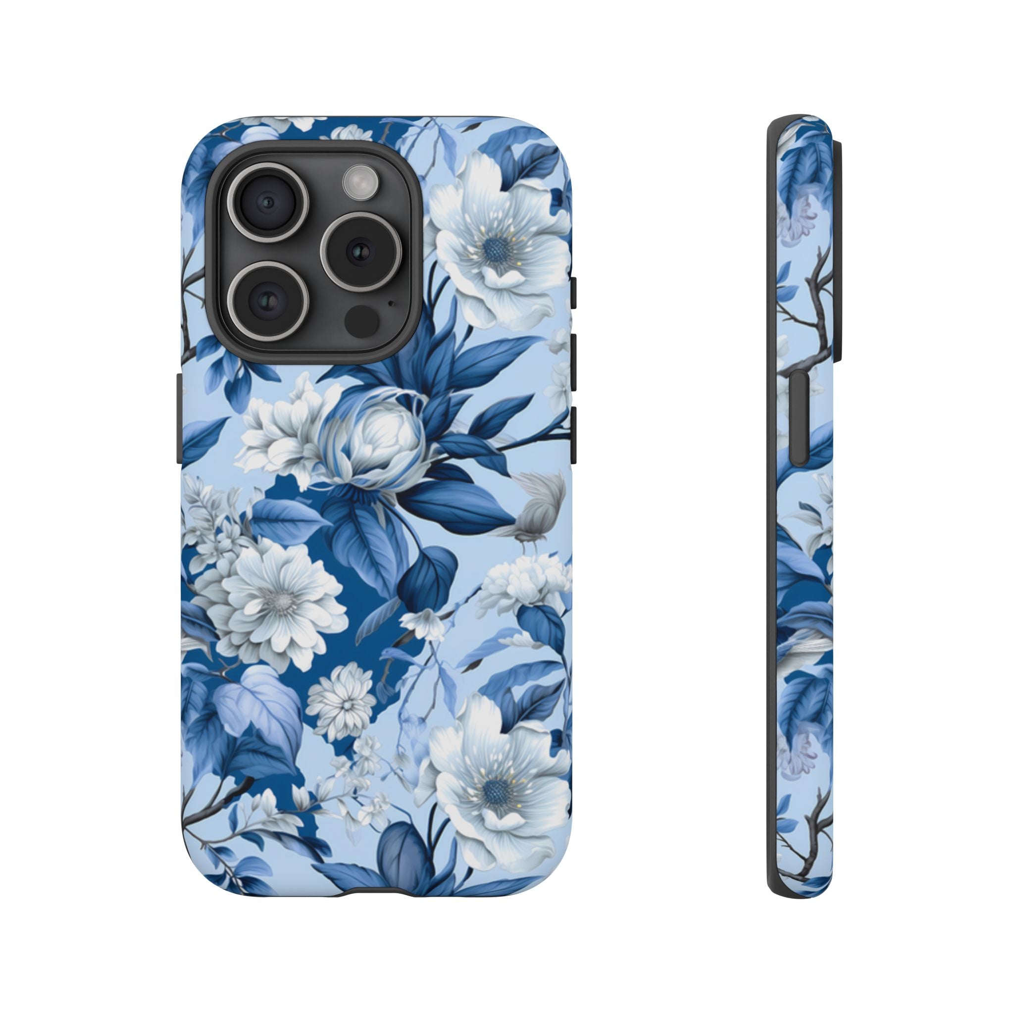 Blue Floral Watercolor Pattern Tough Case, Blue Rose Phone Case